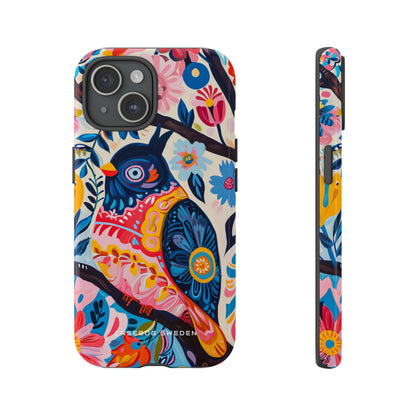 Whimsical Vintage Owl with Floral Charm iPhone 15 - Tough Phone Case