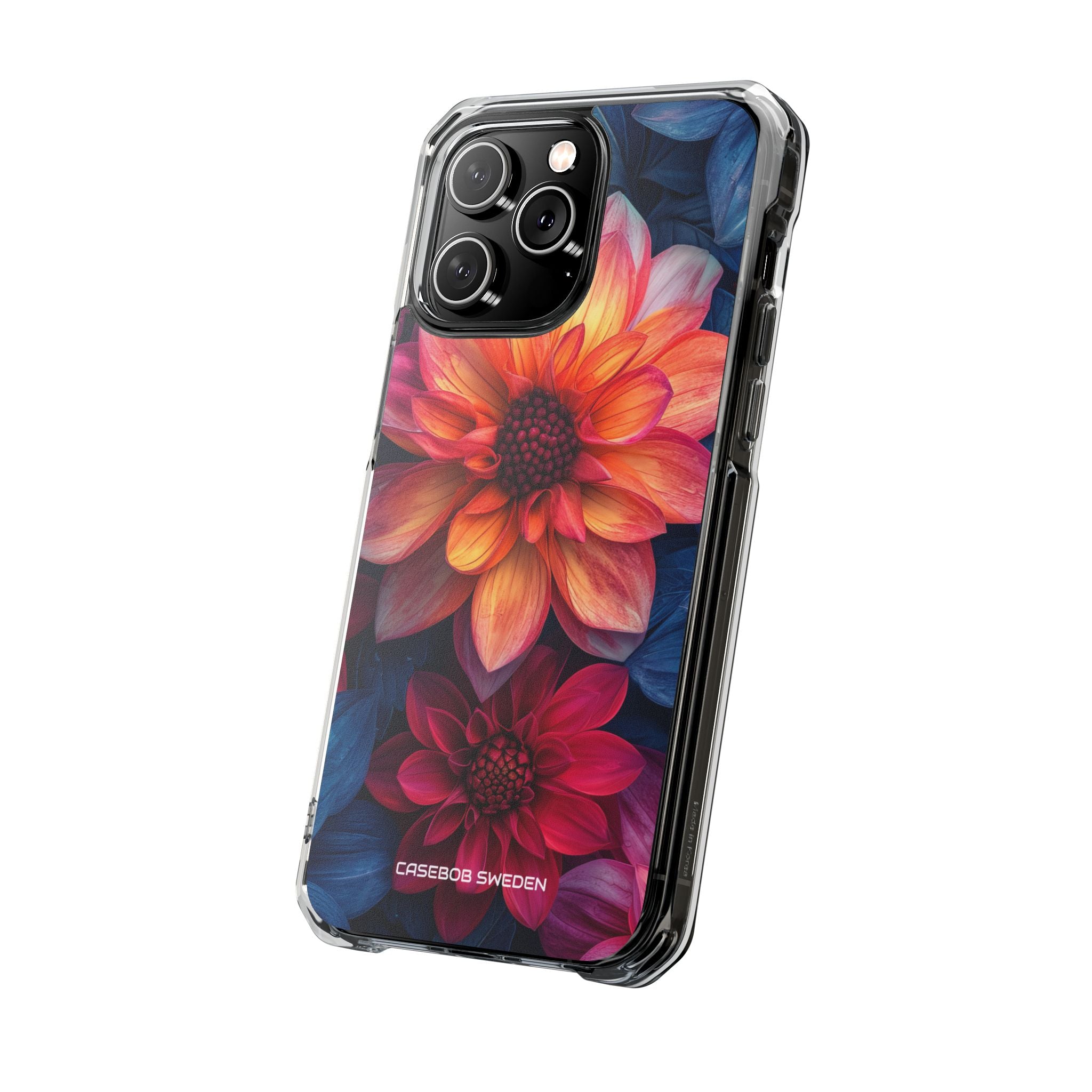 Floral Harmony Orange Blue - Clear Impact iPhone 14 Phone Case