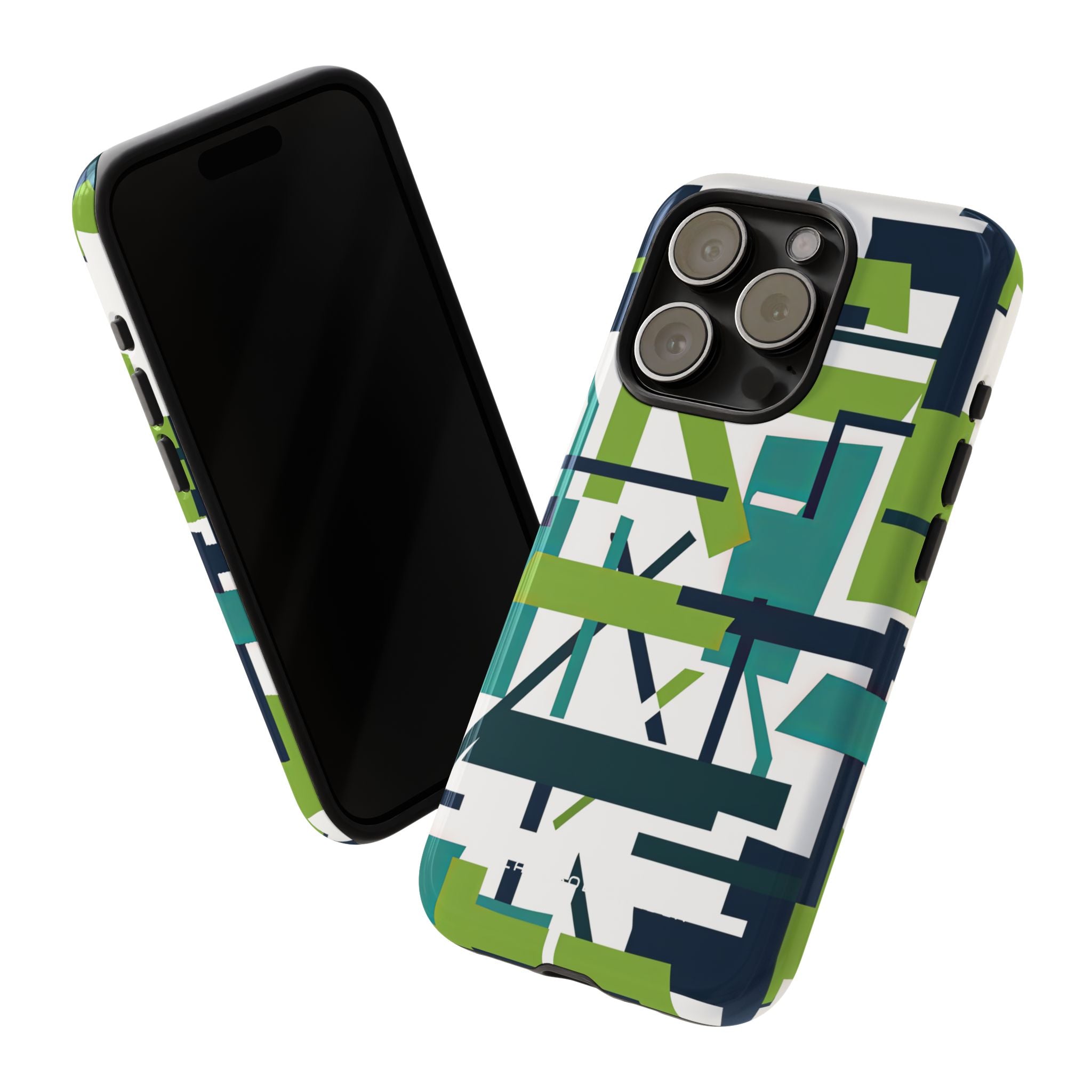 Green Geometry Glide iPhone 15 - Tough Phone Case