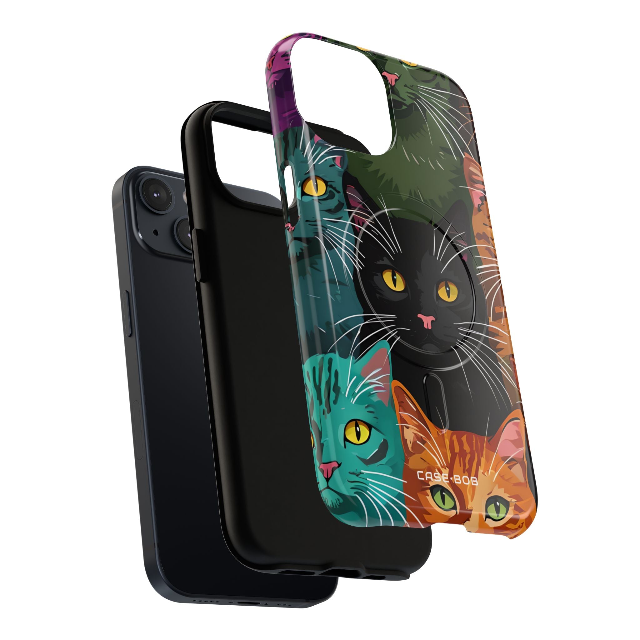 Teal Cat Grid iPhone 14 Case - Tough+