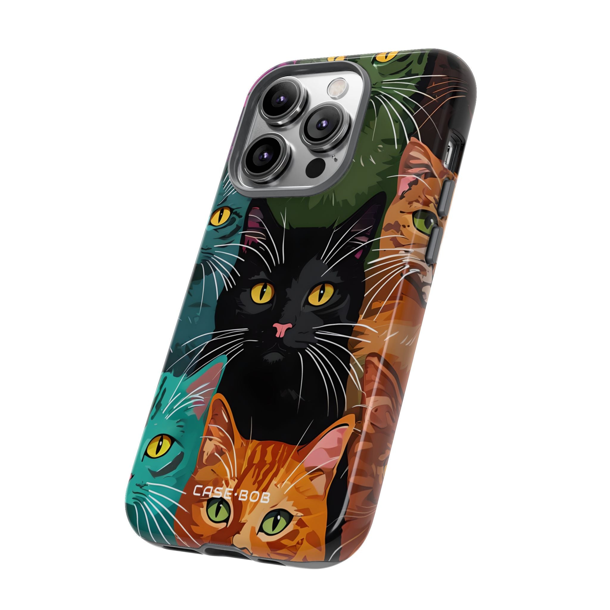 Teal Cat Grid iPhone 14 Pro Case - Tough