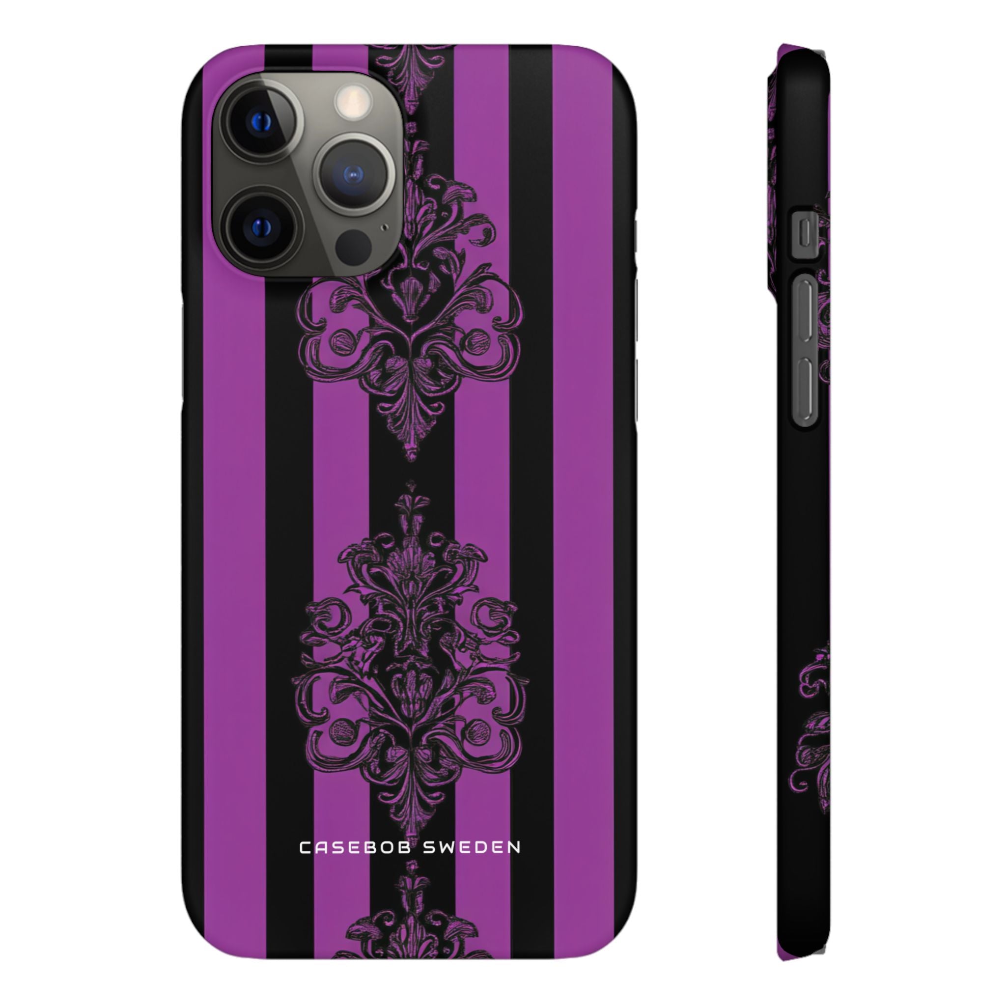 Gothic Elegance with Vertical Stripes and Ornamental Motifs iPhone 12 - Slim Phone Case