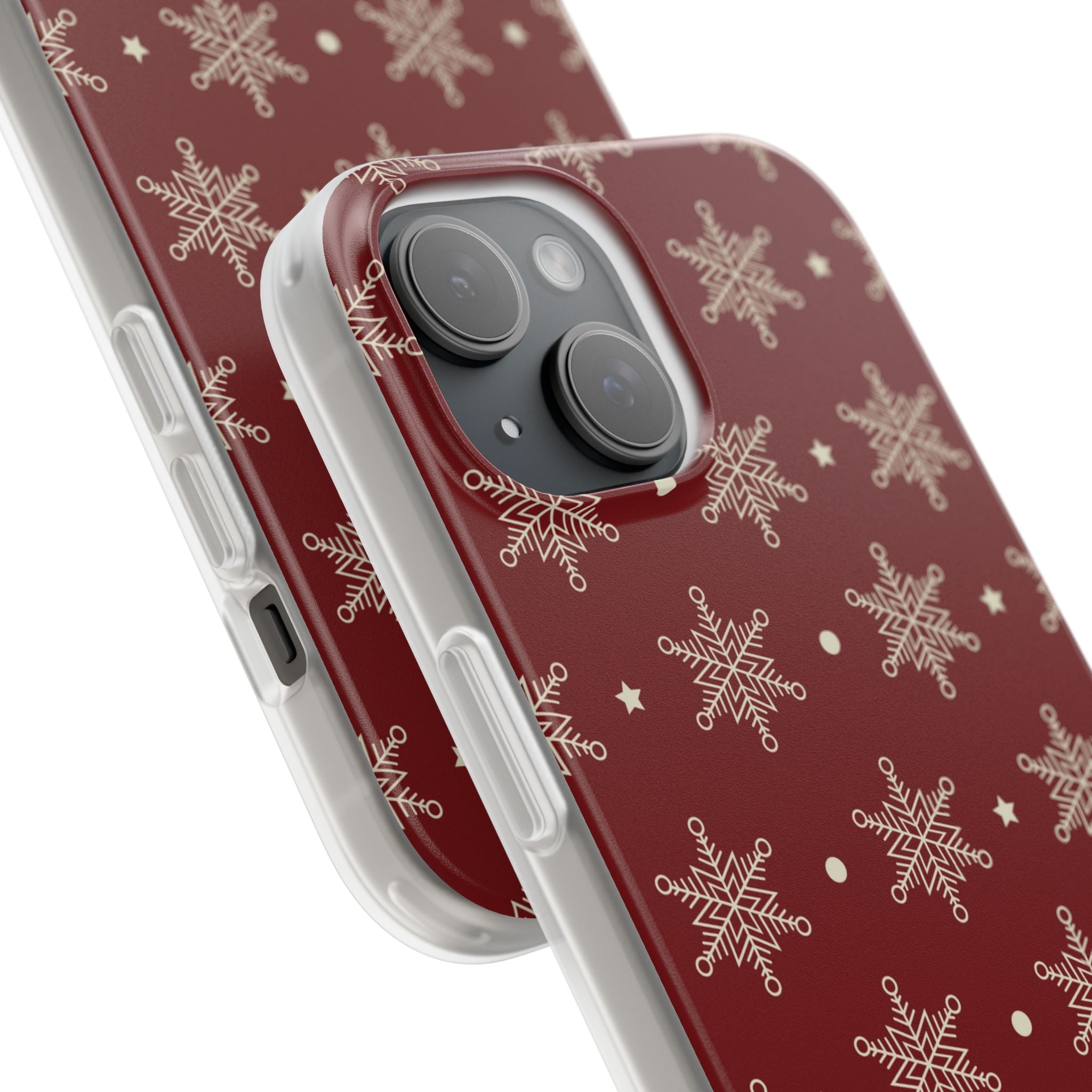 Cream Snowflake Crimson iPhone 15 Case - Soft