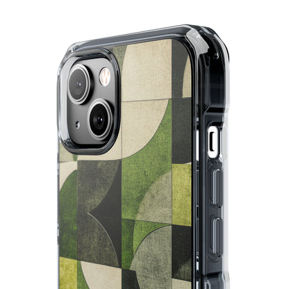 Green Geometric Harmony - Clear Impact iPhone 14 Phone Case