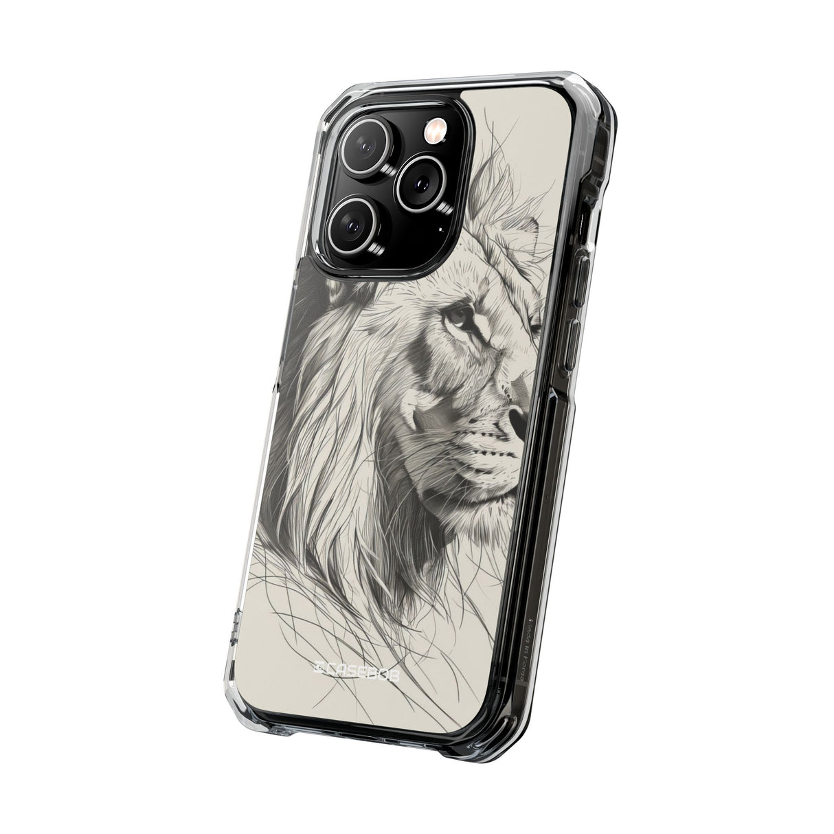 Majestätischer Linienlöwe – Handyhülle für iPhone (Clear Impact – Magnetisch)