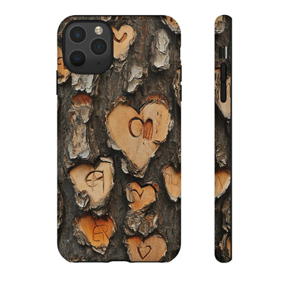 Carved Heart Trees & Initials - Protective Phone Case