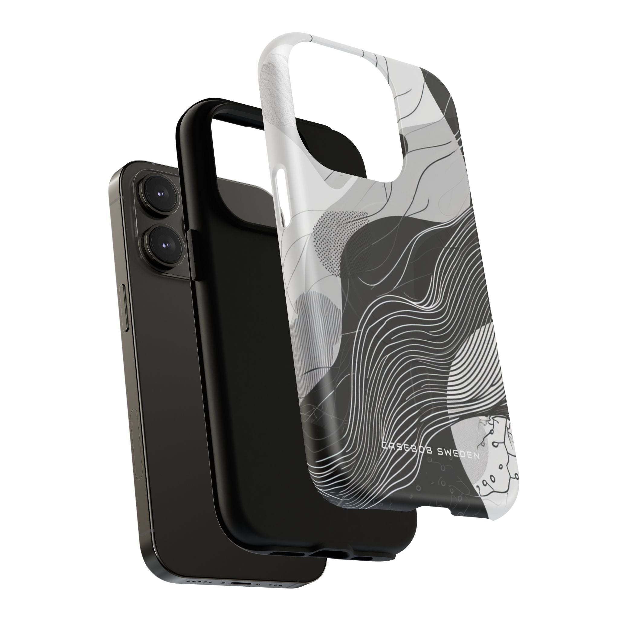 Fluid Rhythms: Monochrome Line Flow iPhone 14 | Tough+ Phone Case