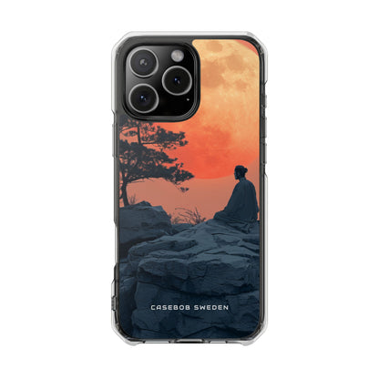 Zen Tranquility Under a Red Moon iPhone 16 - Clear Impact Phone Case