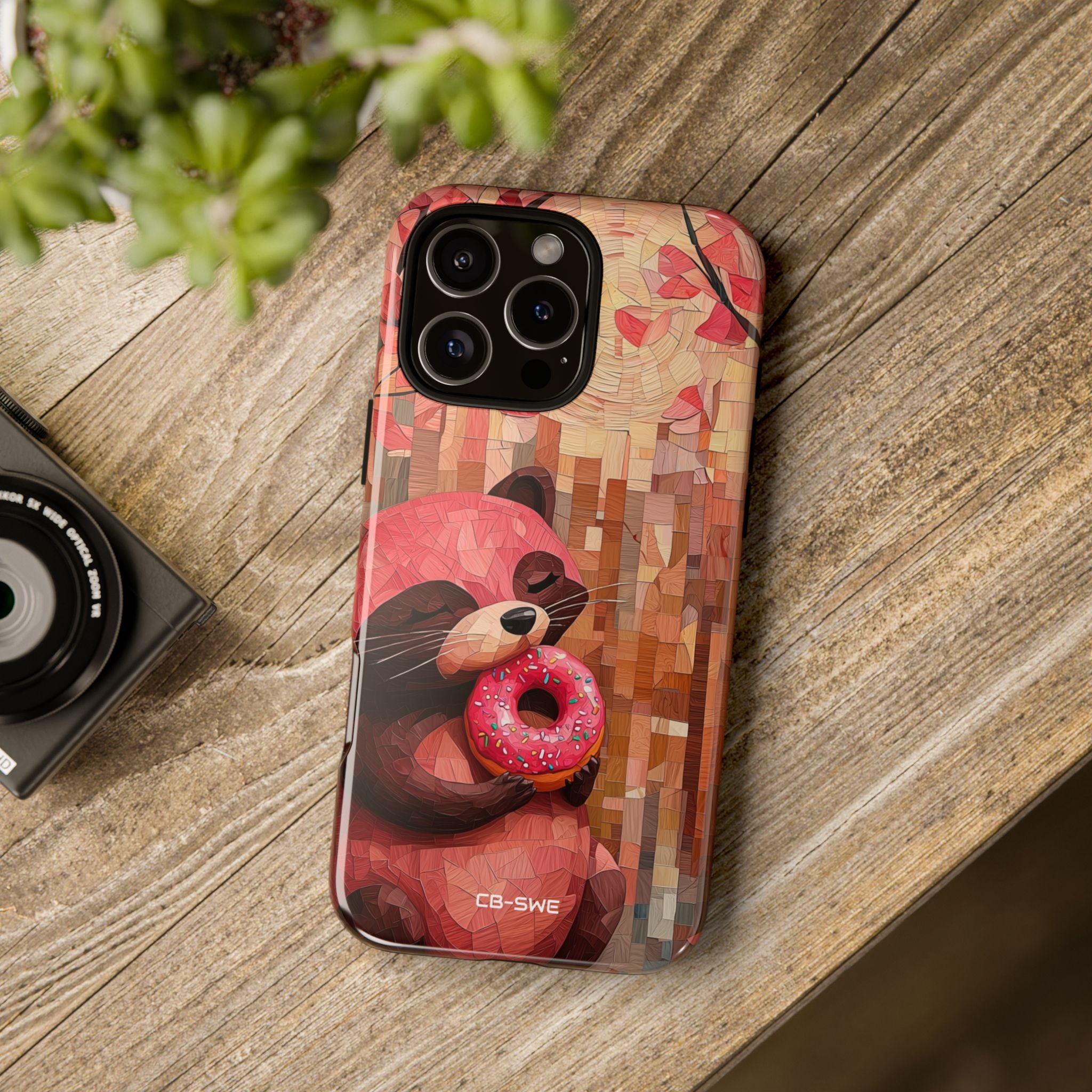 Raccoon Holds Donut - iPhone Case