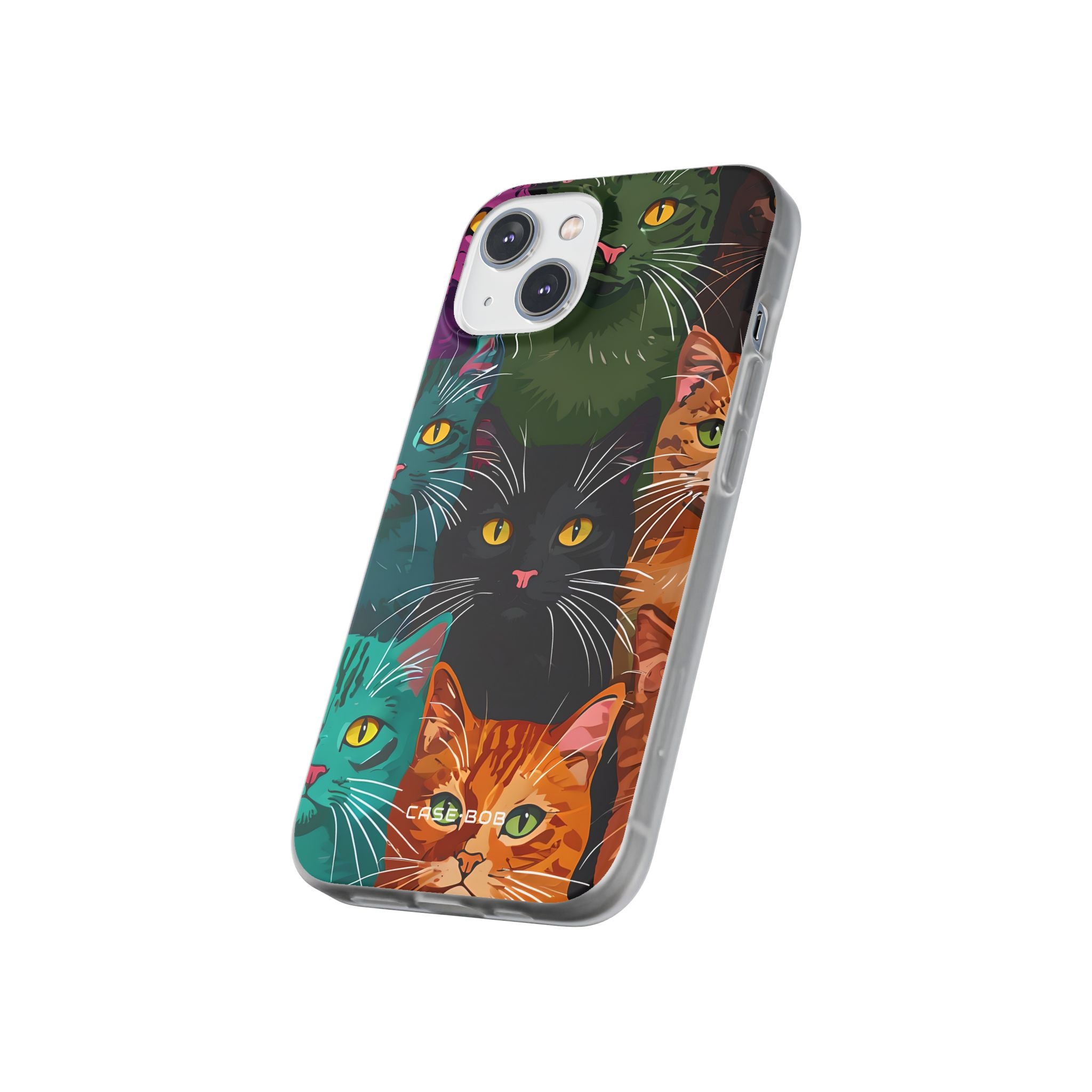 Teal Cat Grid iPhone 14 Case - Soft