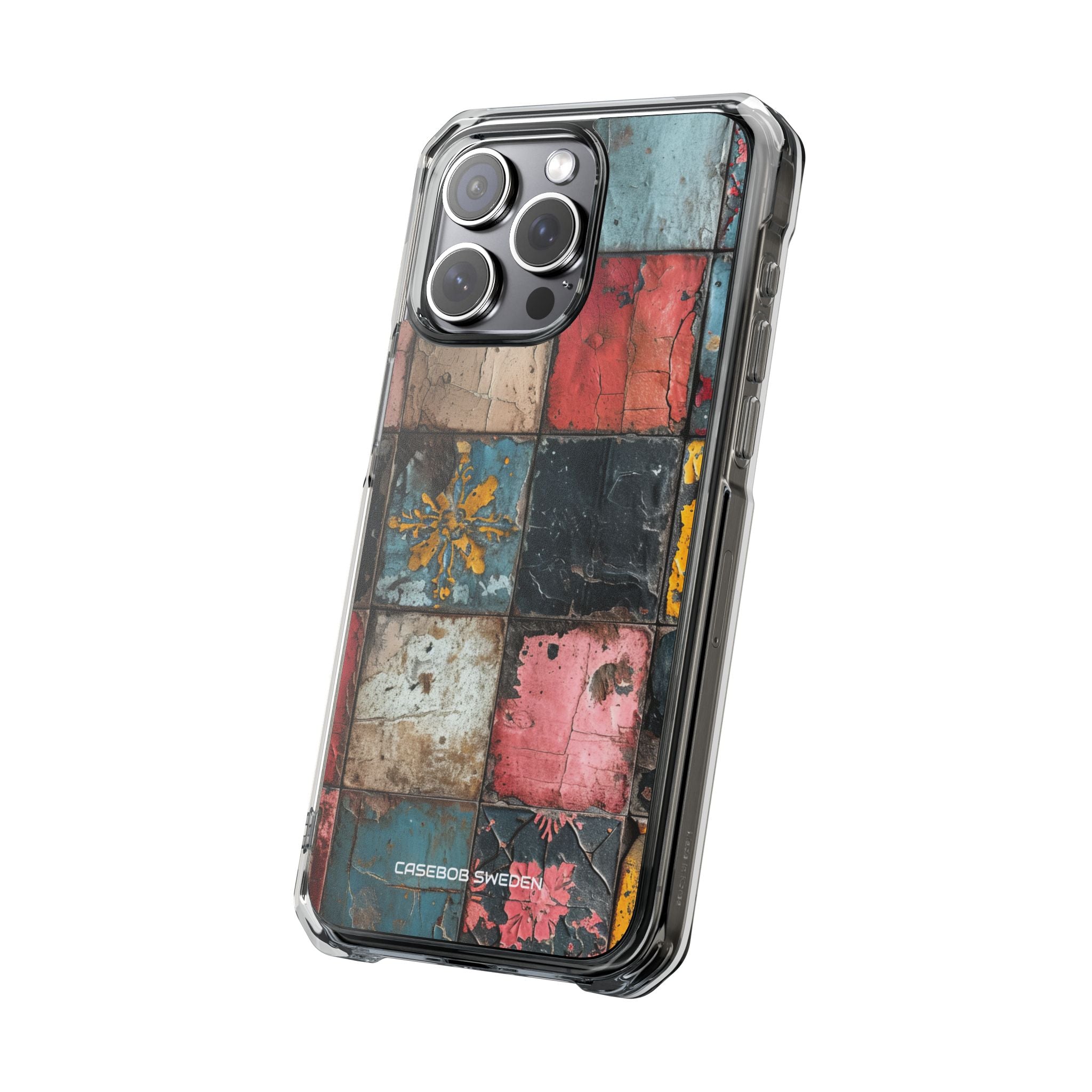 Rustic Red-Yellow Vintage Tiles - Clear Impact iPhone 15 Phone Case