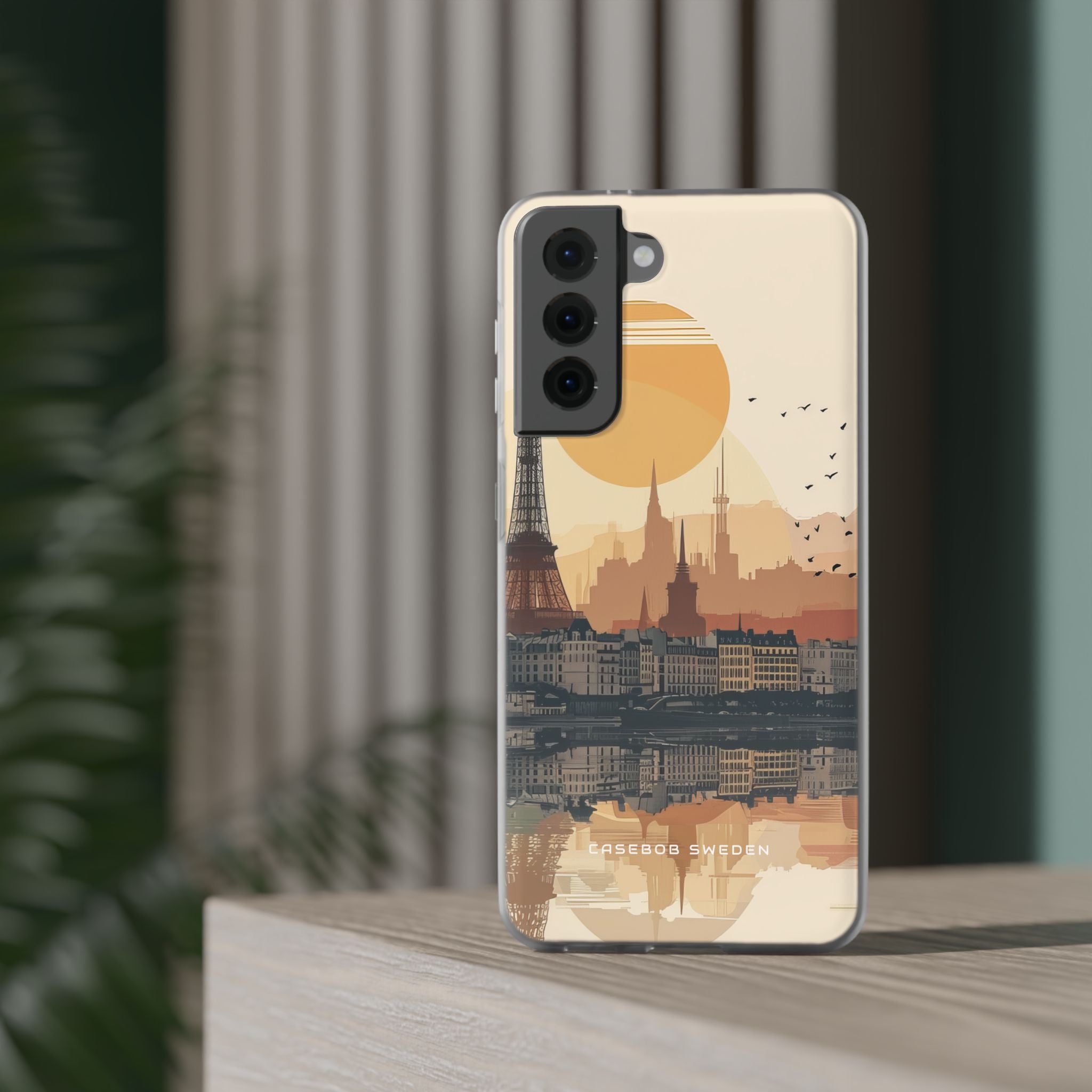 Eiffel Tower Silhouette with Birds and Sun Reflection Samsung S21 - Flexi Phone Case