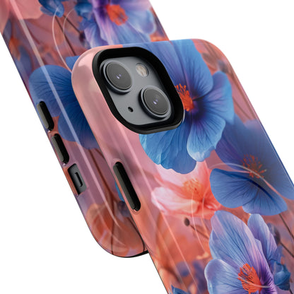 Blue Peach Blossoms - Tough + MagSafe® iPhone 14 Phone Case