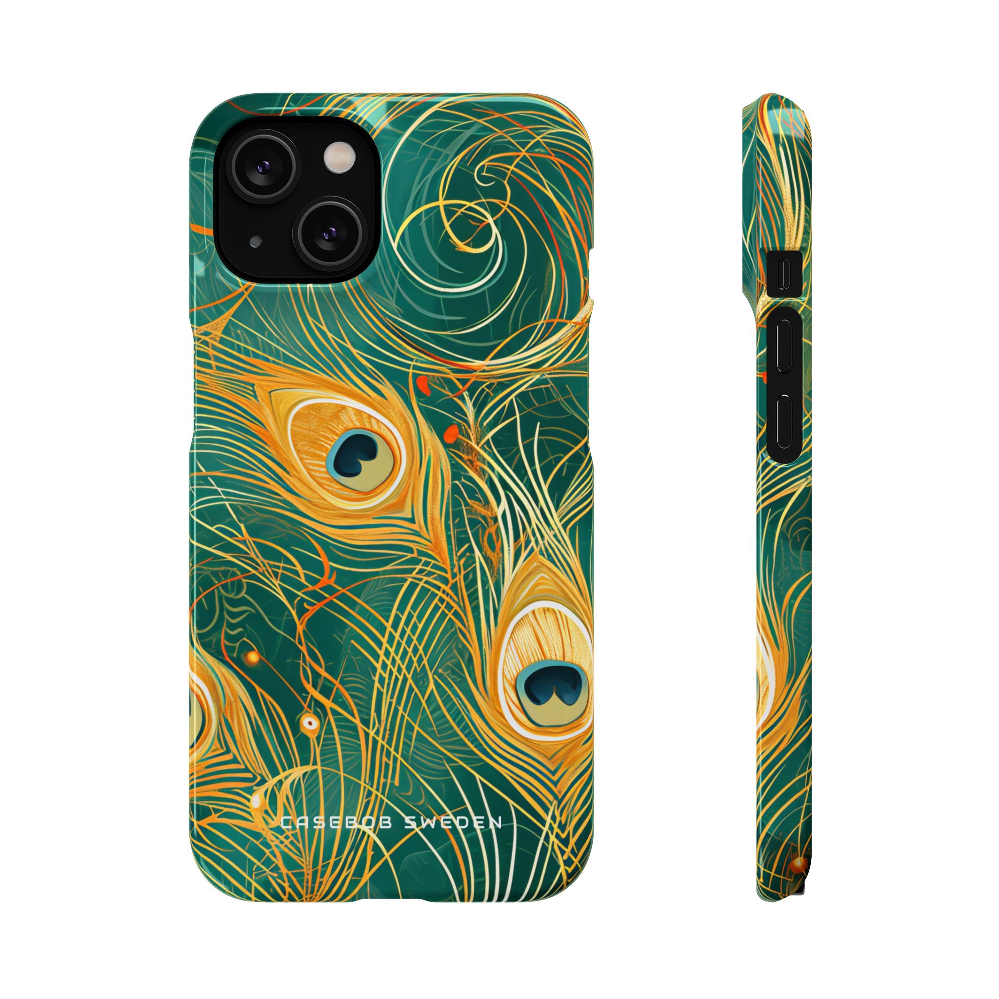 Peacock Elegance in Teal and Gold iPhone 14 - Slim Phone Case