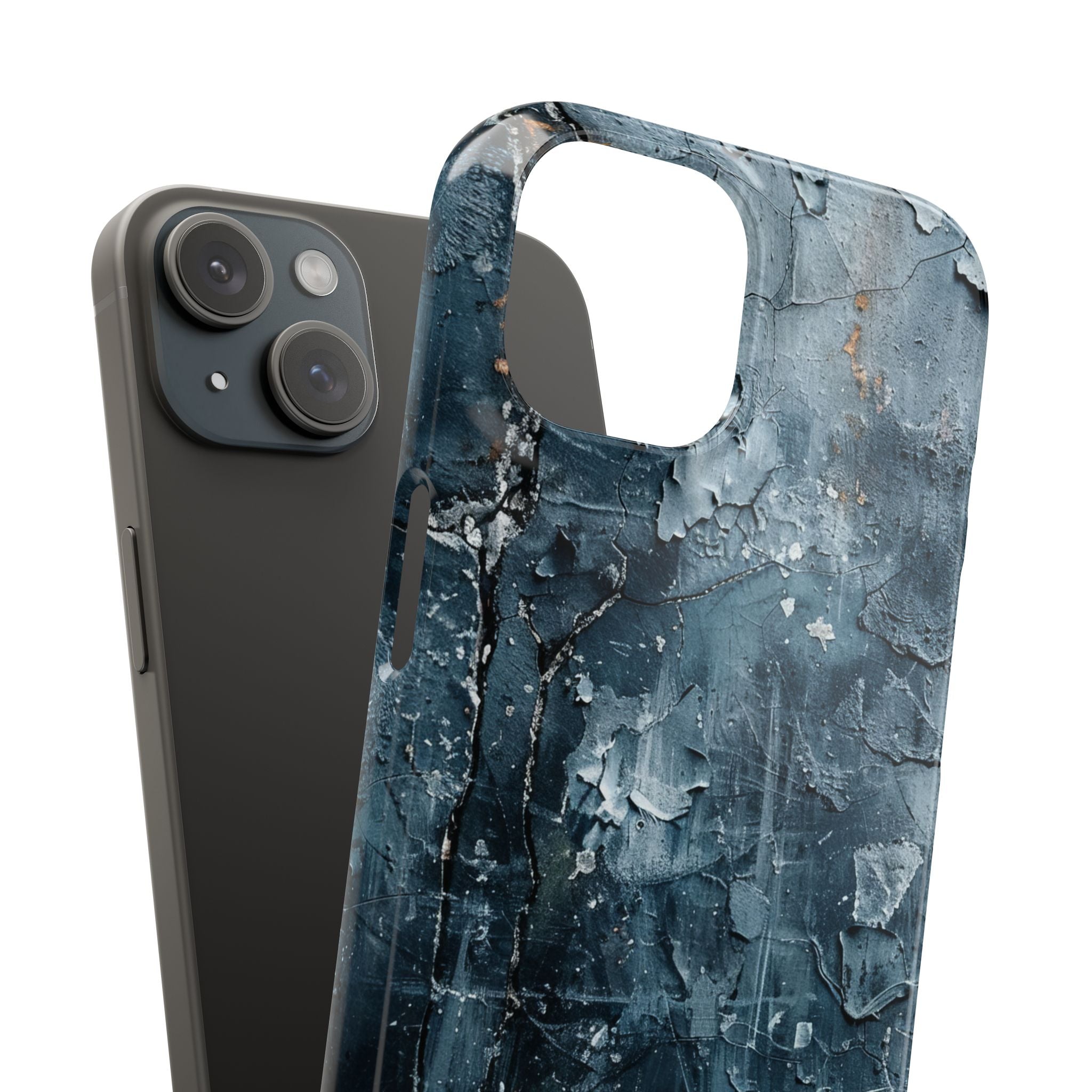 Weathered Blue Tapestry with Cracked Layers iPhone 15 - Slim Phone Case