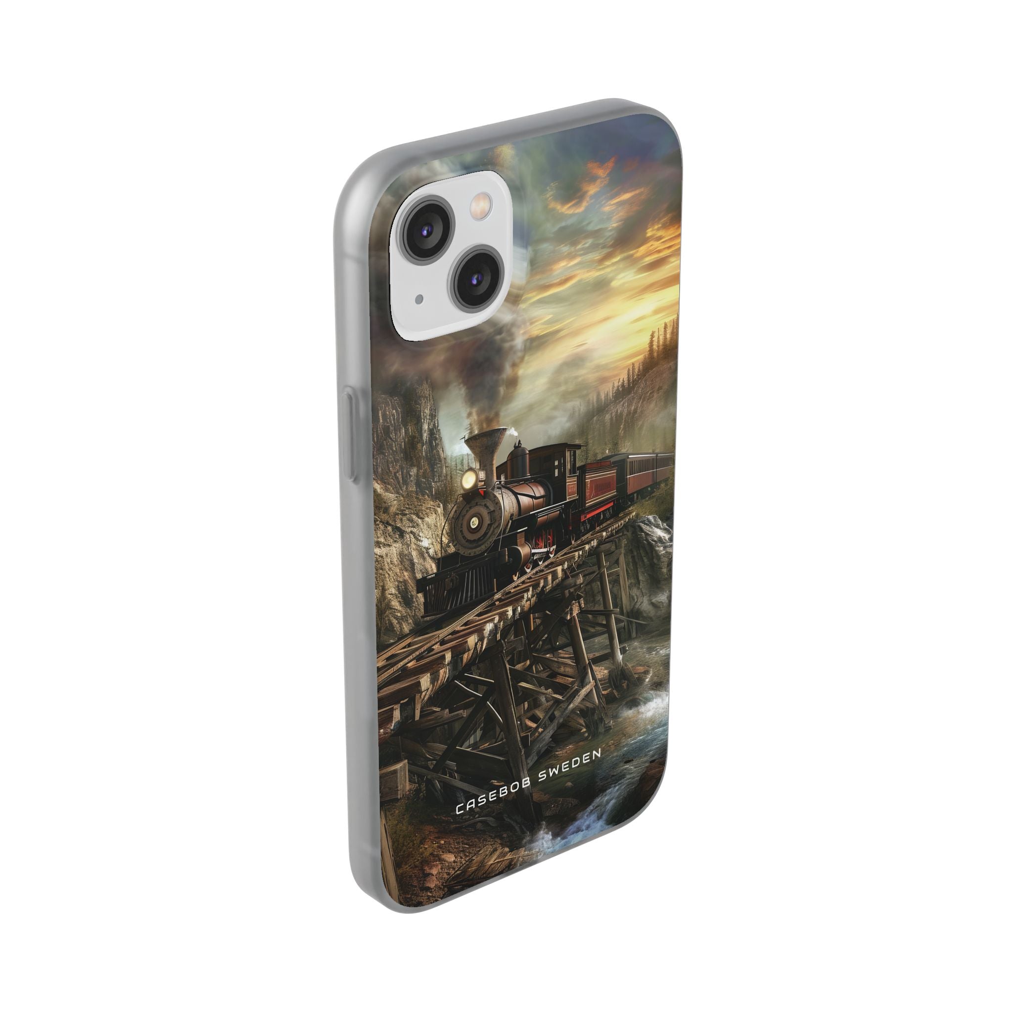 Vintage Steam Train Crossing Mountain Bridge iPhone 14 - Flexi Phone Case