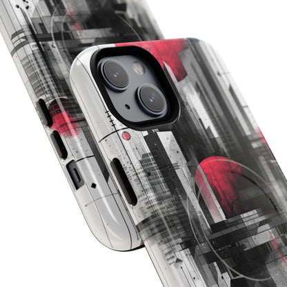 Crimson Gridlines Cityscape iPhone 14 - Tough+