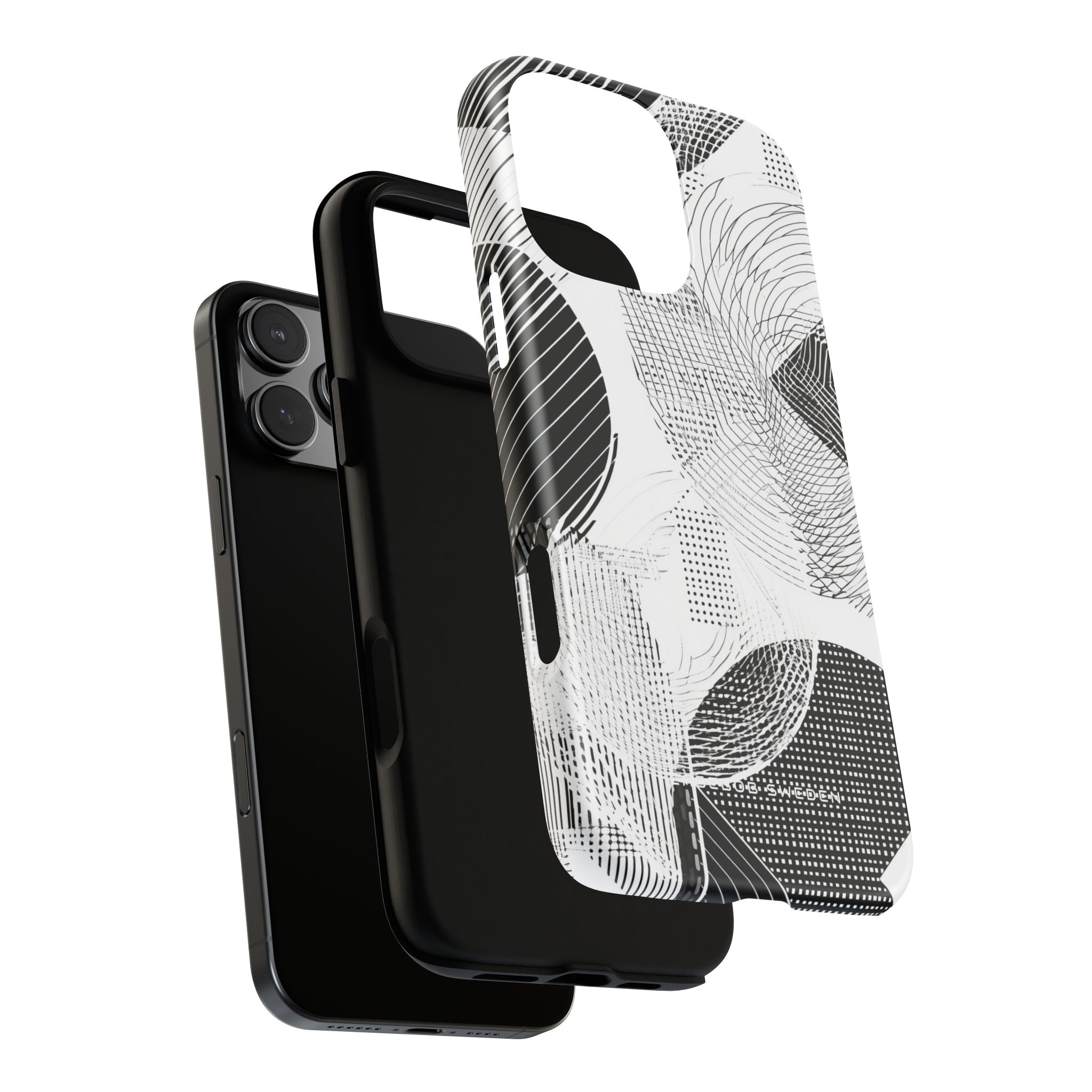 Geometric Monochrome Flow iPhone 16 - Tough Phone Case