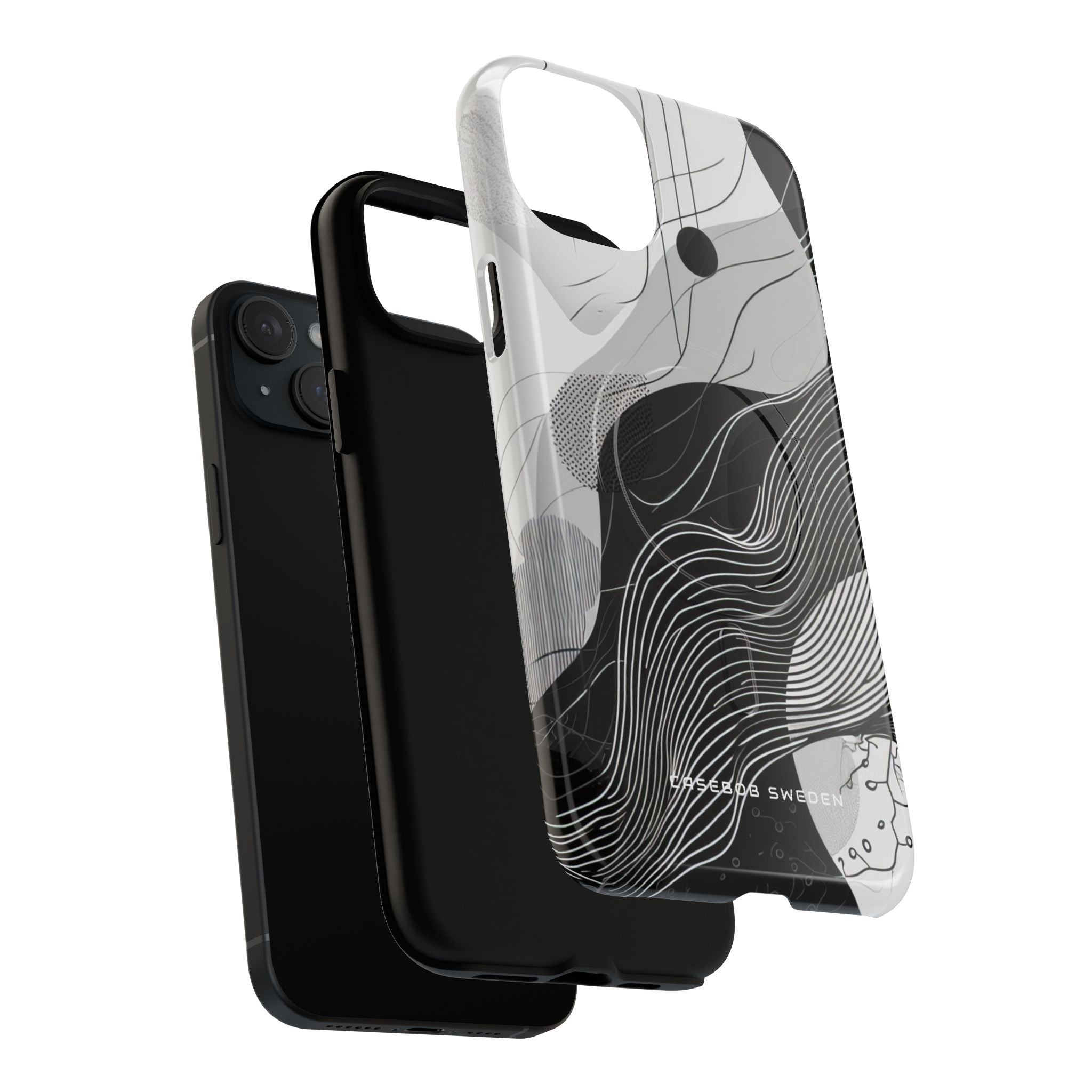 Fluid Rhythms: Monochrome Line Flow iPhone 15  Tough+ Phone Case