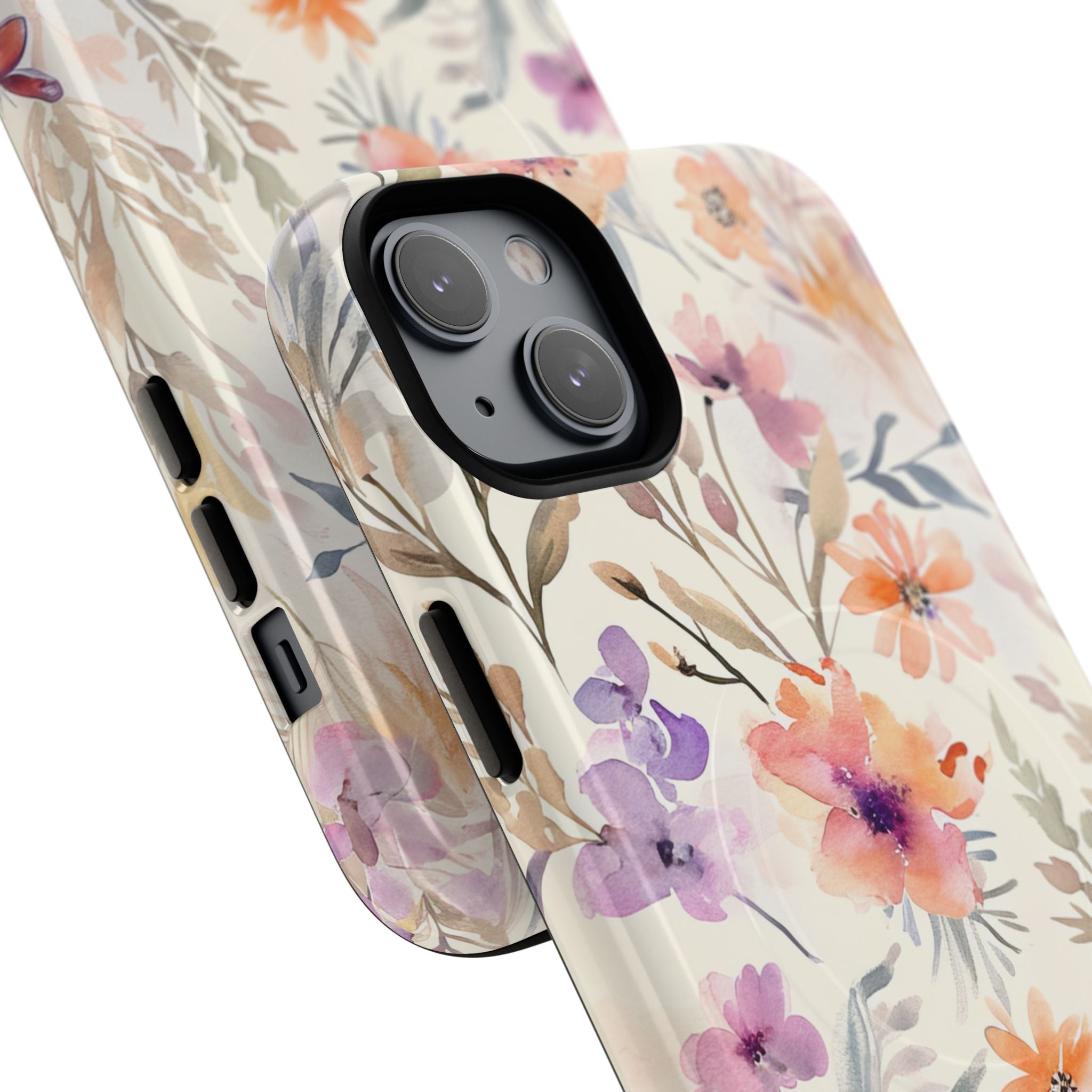 Soft Pink Floral Watercolor Design - Tough + MagSafe® iPhone 14 Phone Case