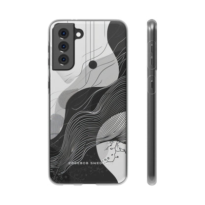 Fluid Rhythms: Monochrome Line Flow Samsung S21 - Flexi Phone Case