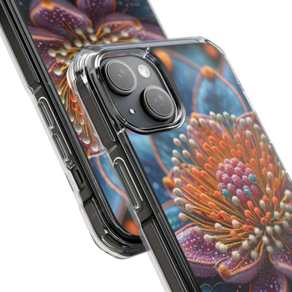 Blue-Orange Floral Swirl - Clear Impact iPhone 15 Phone Case