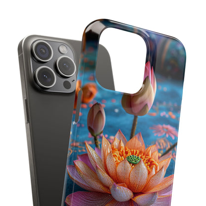 Vibrant Lotus Embroidery - Slim iPhone 15 Phone Case