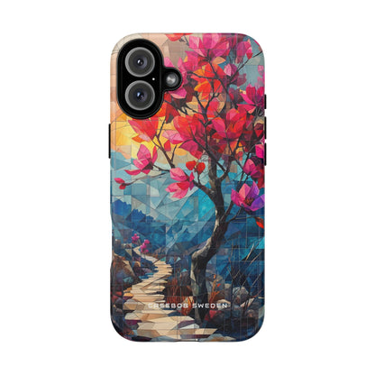 Vibrant Geometric Tree Landscape iPhone 16 - Tough Phone Case