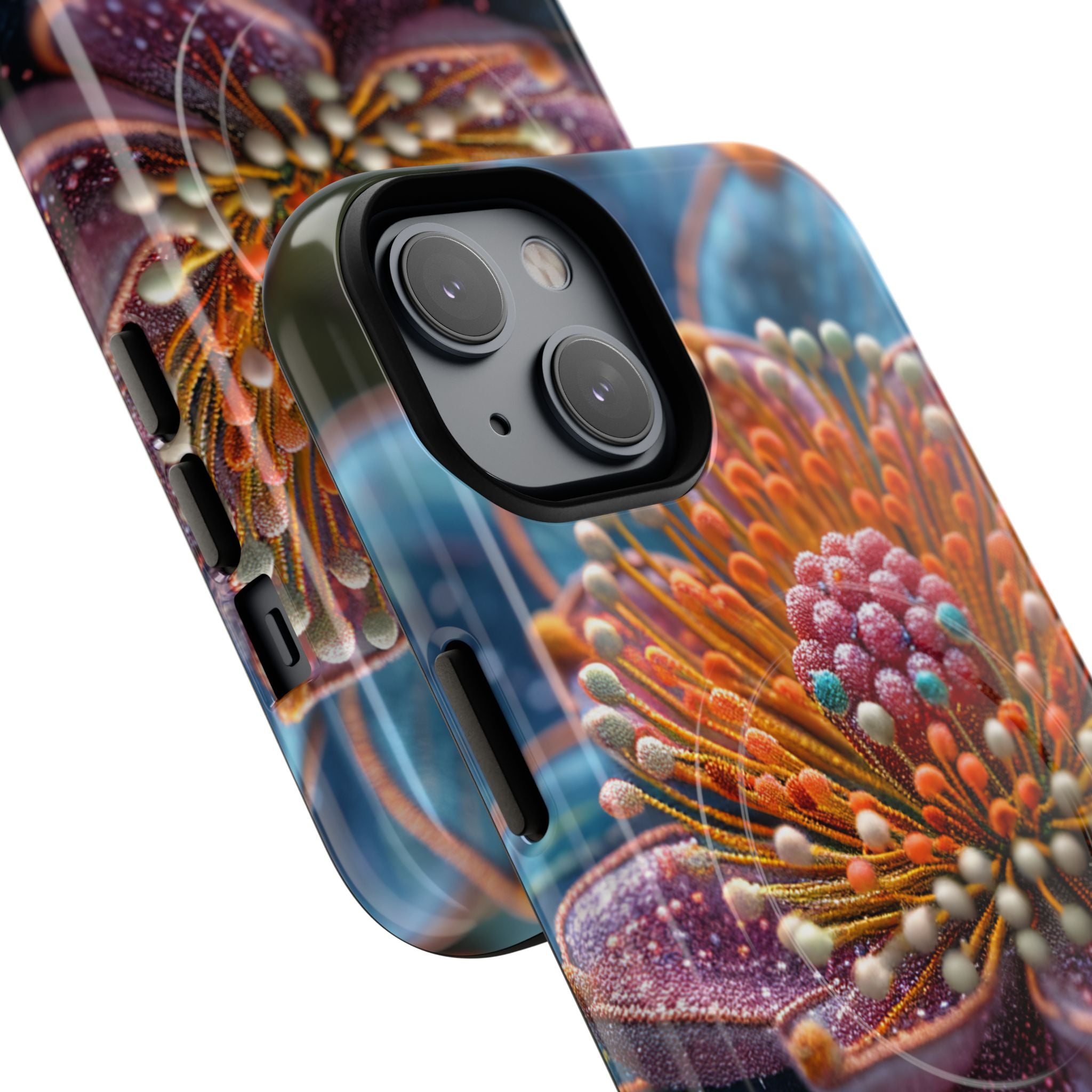 Blue-Orange Floral Swirl - Tough + MagSafe® iPhone 14 Phone Case