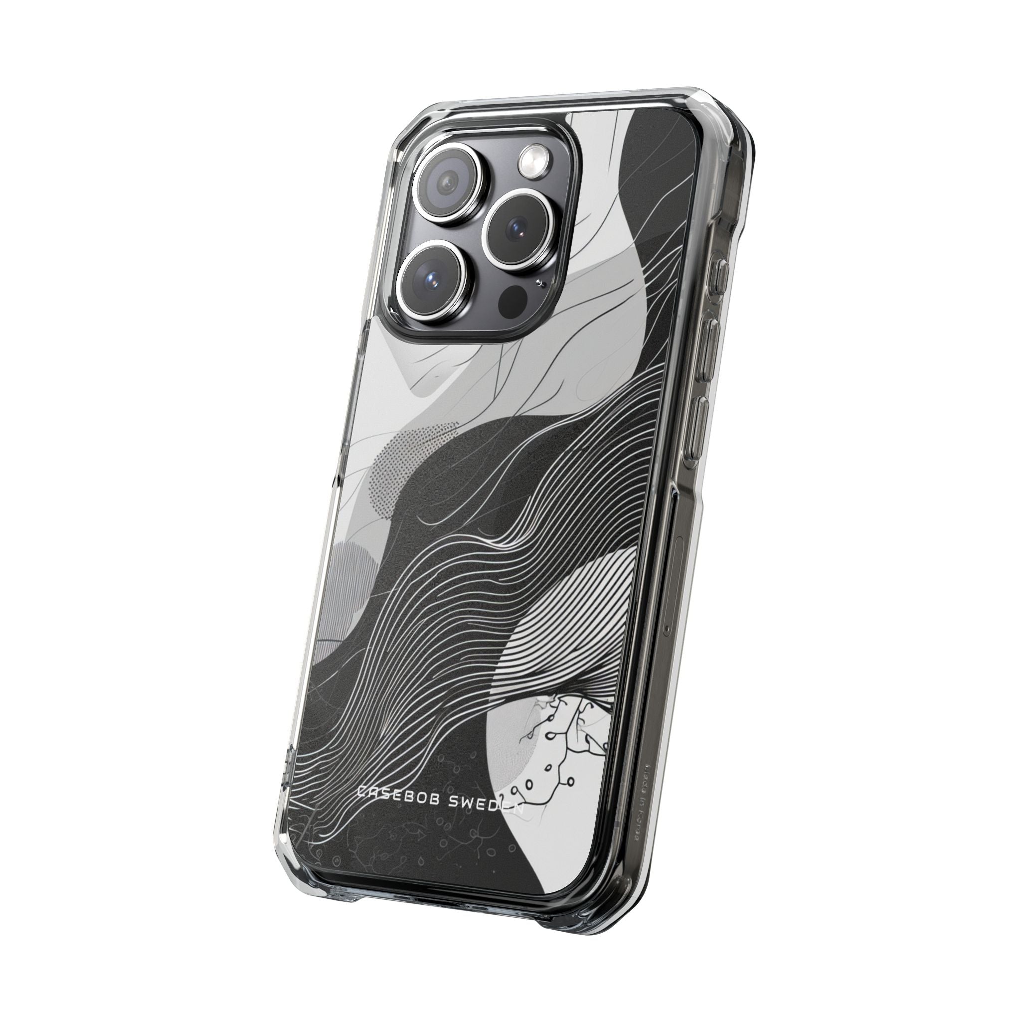 Fluid Rhythms: Monochrome Line Flow iPhone 15 - Clear Impact Phone Case