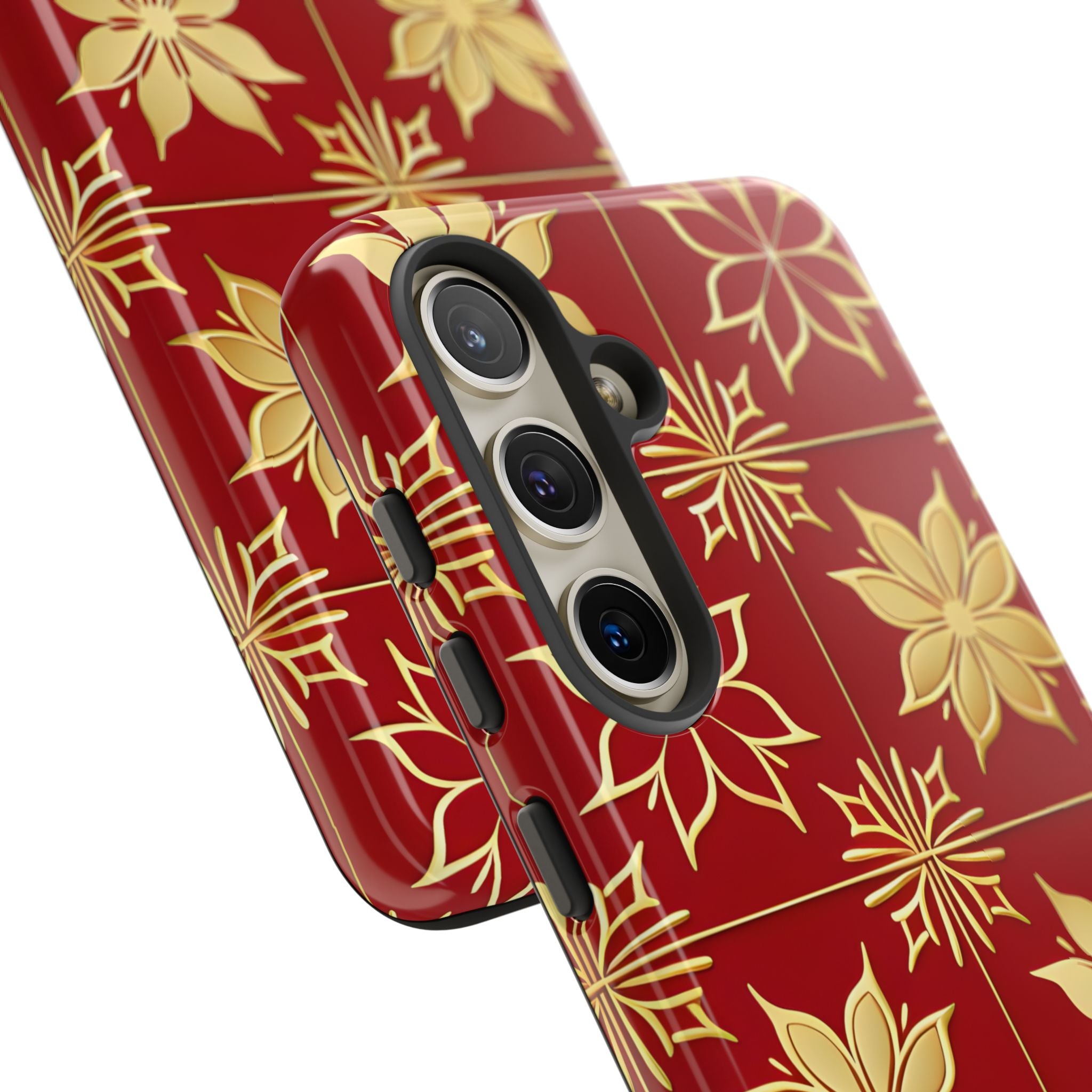 Elegant Gold Floral Seamless Rich Red Samsung S24 - Tough