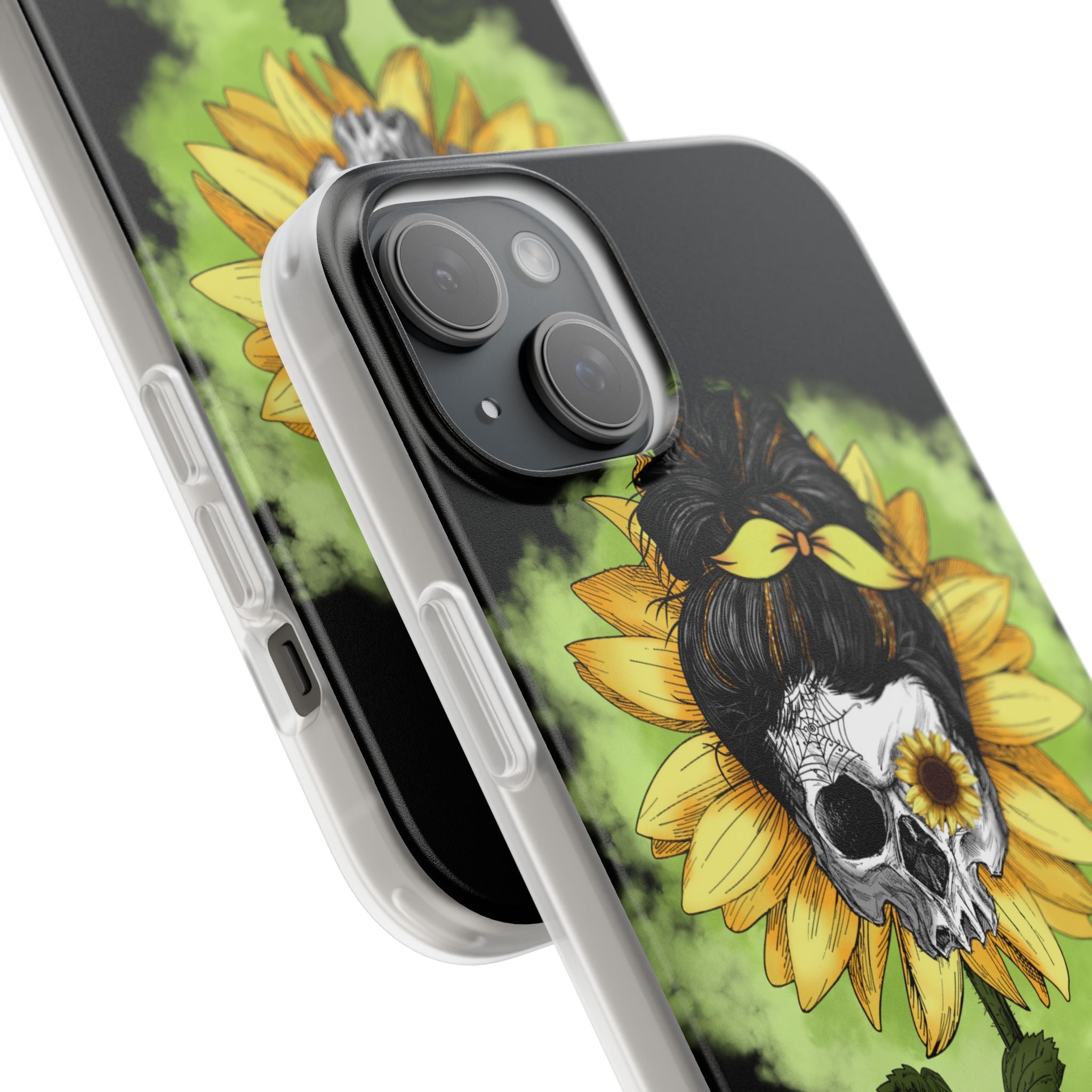 Sunflower Skull iPhone 15 Plus Case - Soft