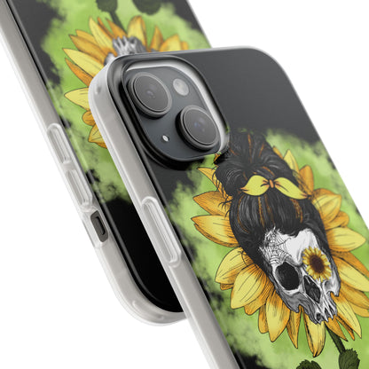 Sunflower Skull iPhone 15 Plus Case - Soft