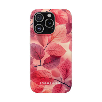 Elegant Pink Leaves iPhone 15 - Flexi Phone Case