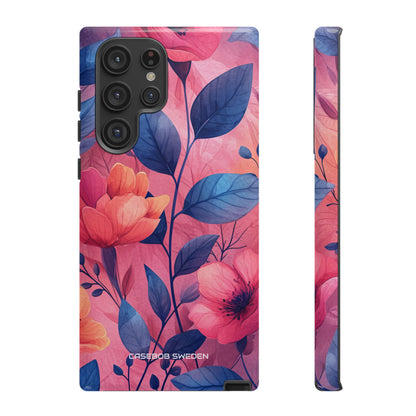 Pink Blue Floral - Tough Samsung S22 Phone Case