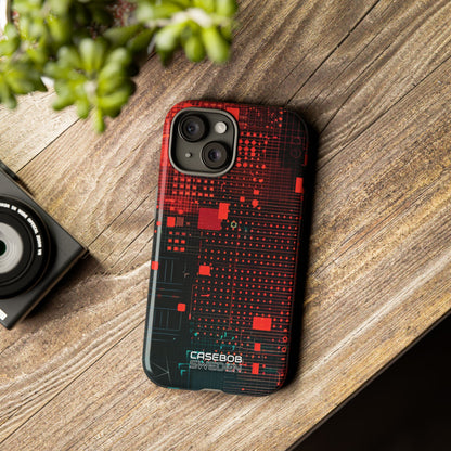 Crimson Circuit Grid iPhone 15 - Tough