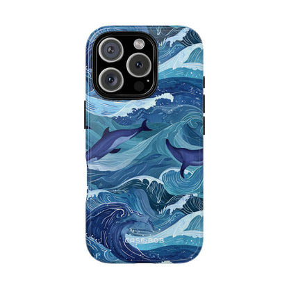 Dolphin Swirl Navy iPhone 16 Pro Case - Tough