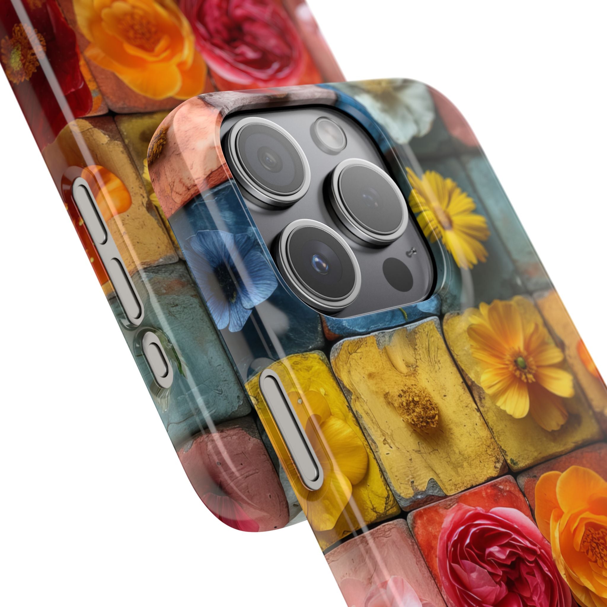 Vibrant Floral Tiles - Slim iPhone 15 Phone Case