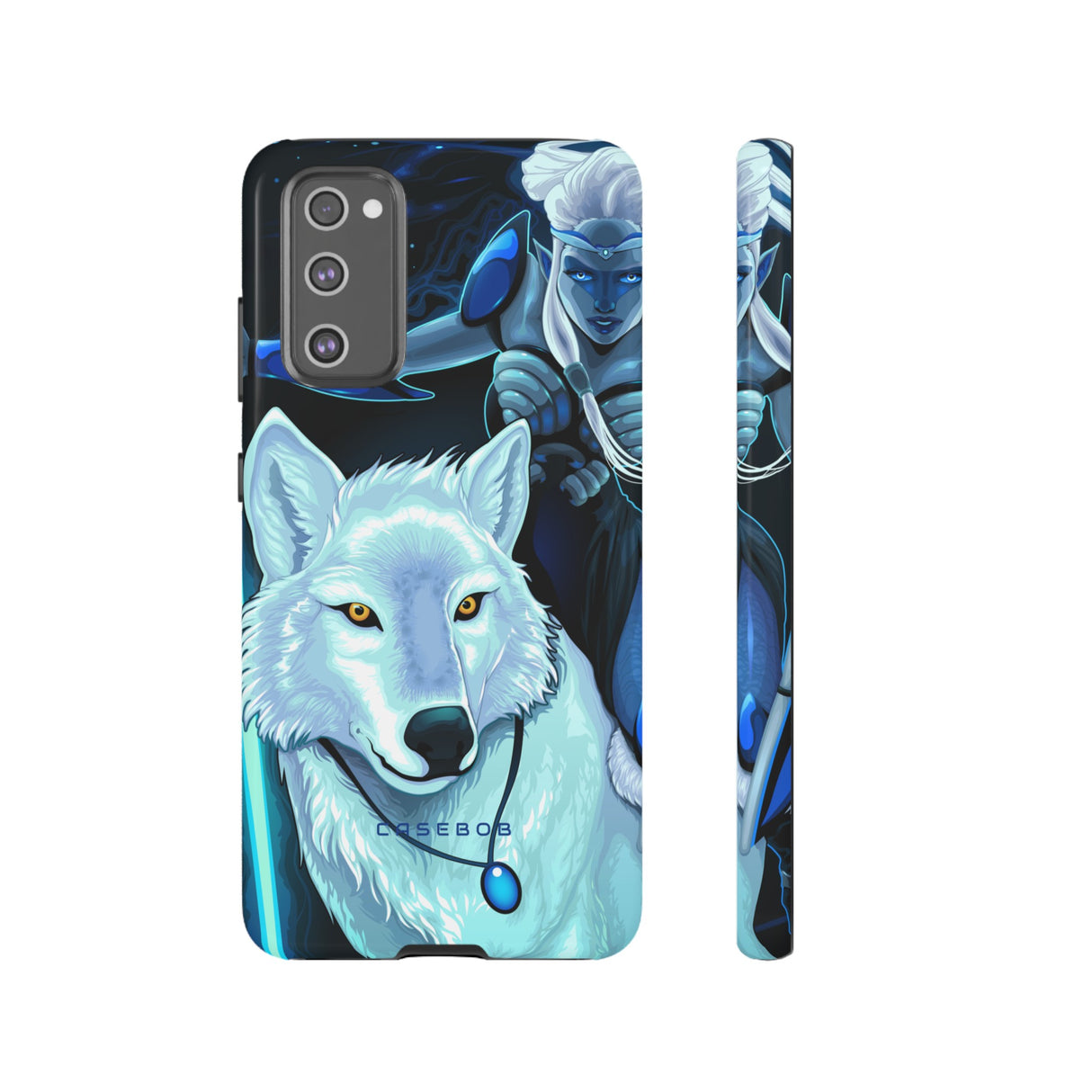 Elf with white wolf - Protective Phone Case