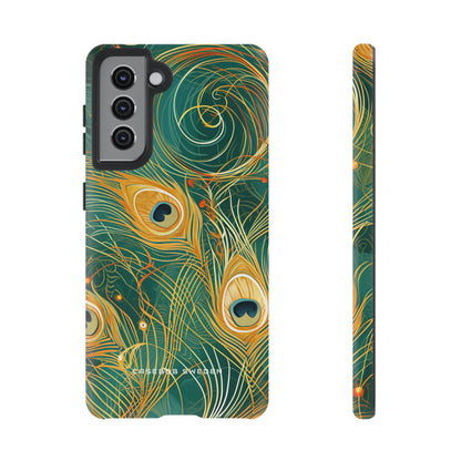 Peacock Elegance in Teal and Gold  Samsung S21 - Tough Phone Case