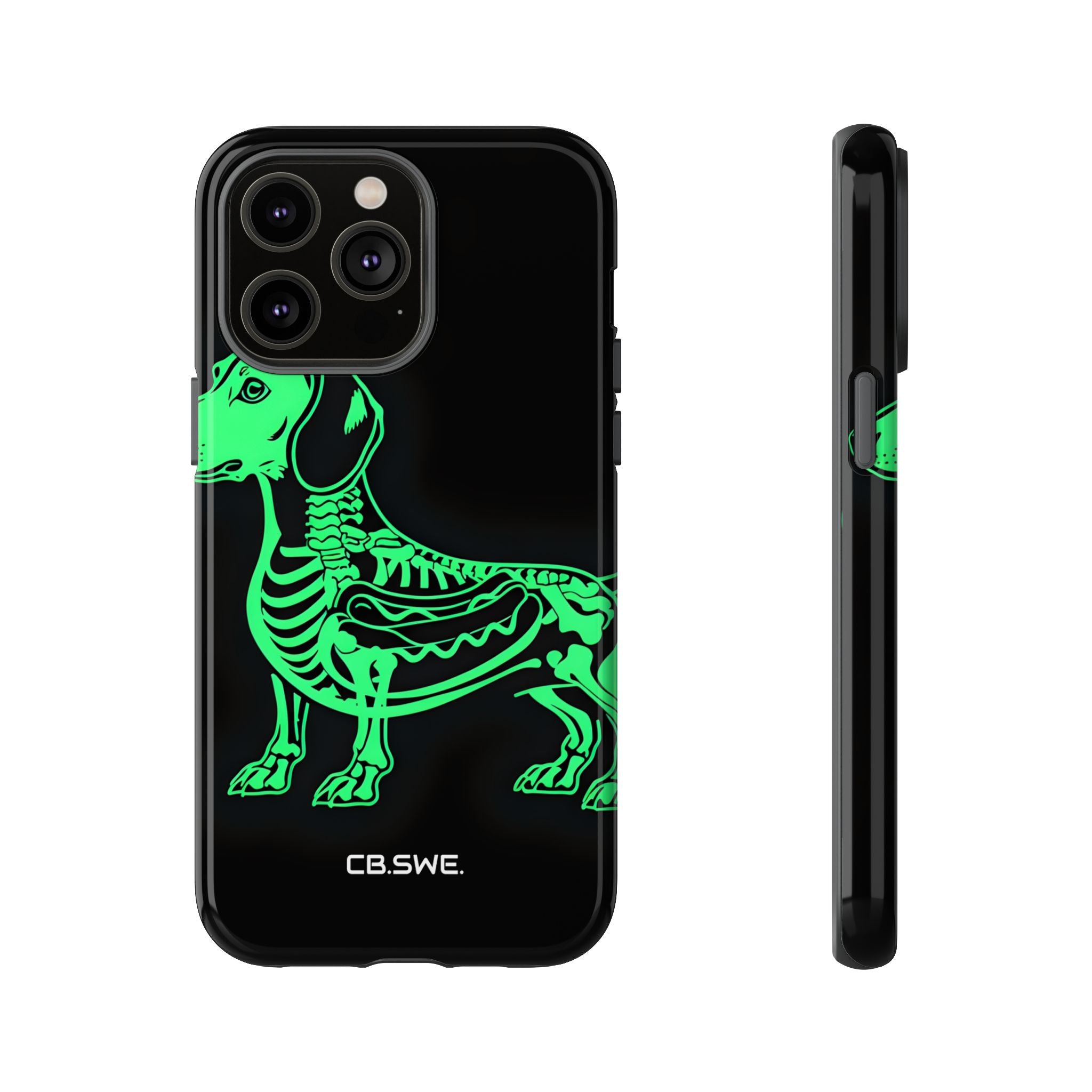 Neon Green Dachshund X-Ray Illustration Hotdog Phone Cover iPhone 14 - Tough