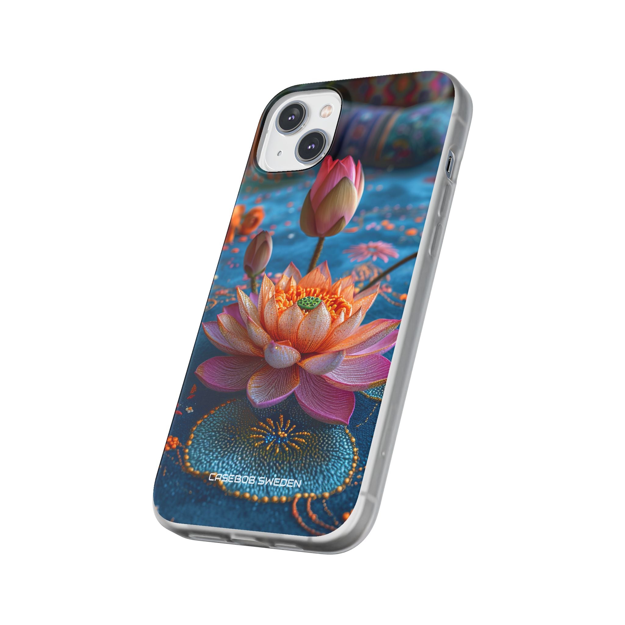 Vibrant Lotus Embroidery - Flexi iPhone 14 Phone Case