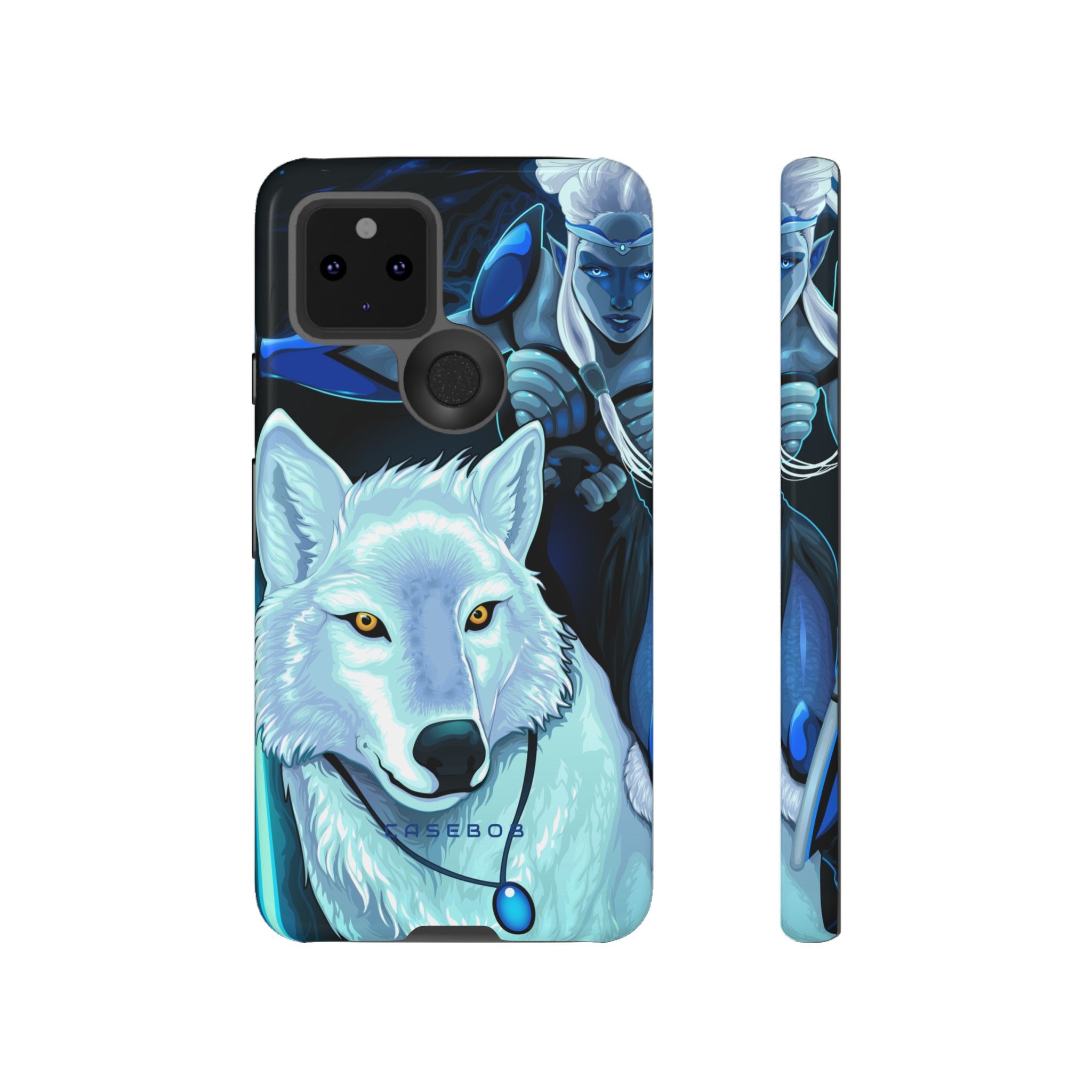 Elf with white wolf - Protective Phone Case