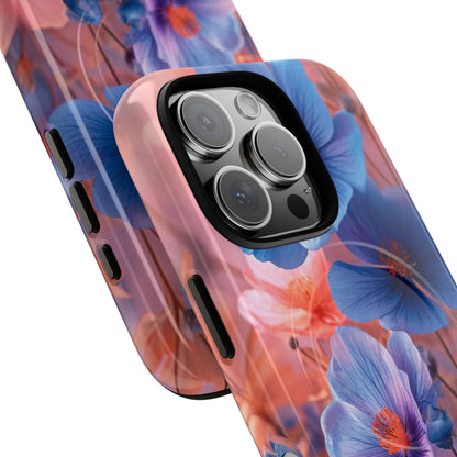 Blue Peach Blossoms - Tough + MagSafe® iPhone 16 Phone Case