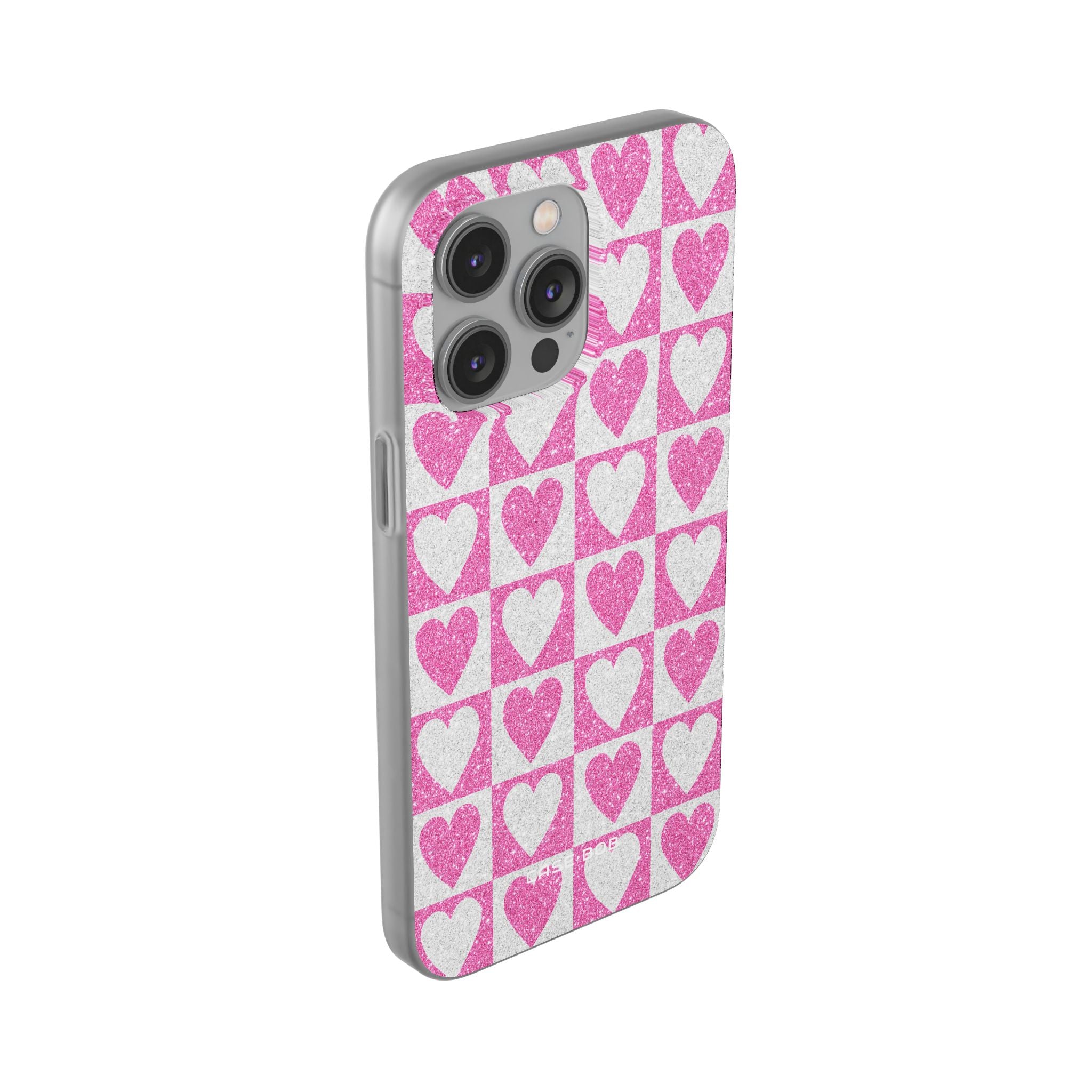 Glitter Heart Grid iPhone 14 Pro Max Case - Soft