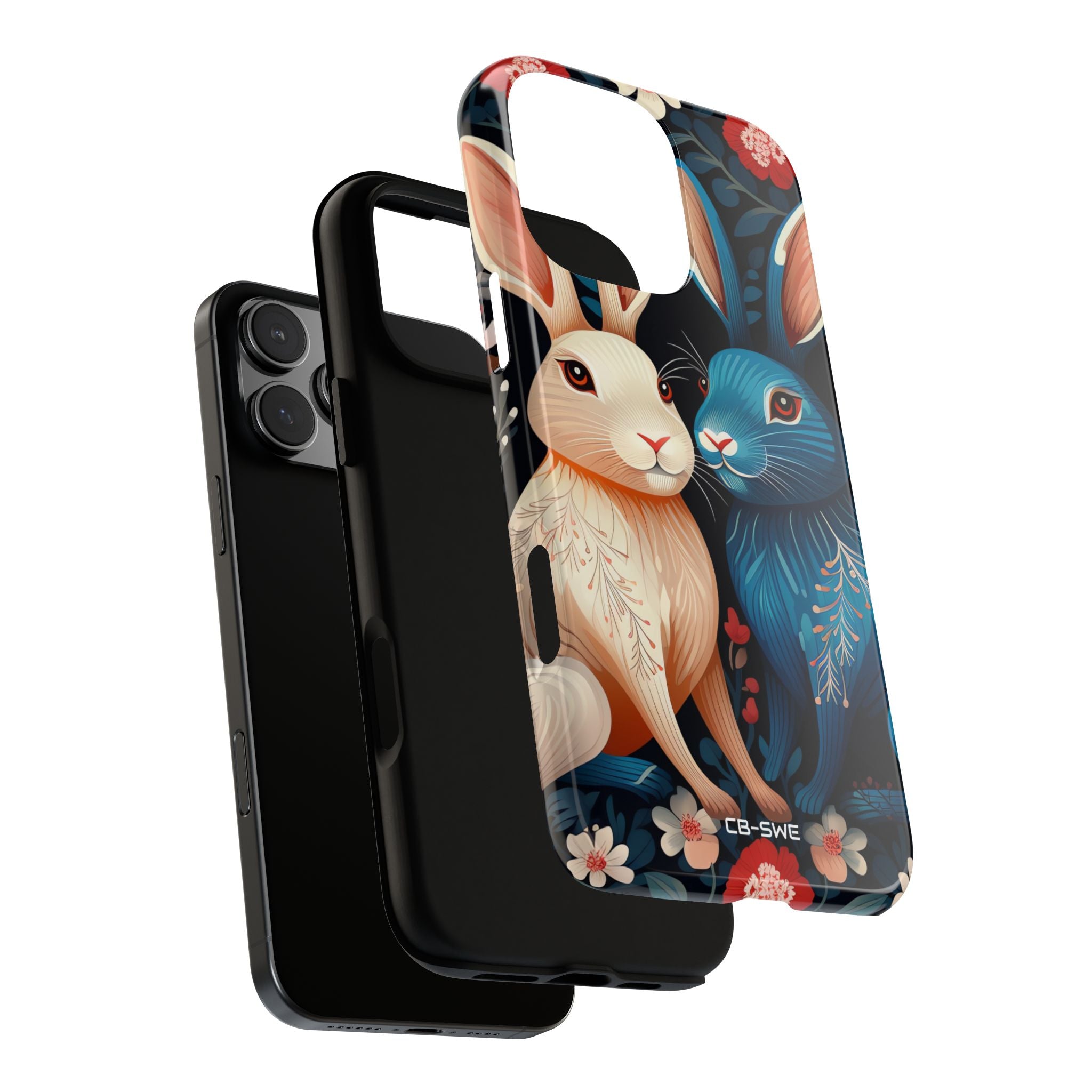 Rabbits Embrace Blossoms - iPhone Case