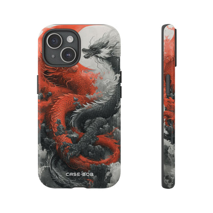 Twin Dragons Crimson iPhone 15 Case - Tough