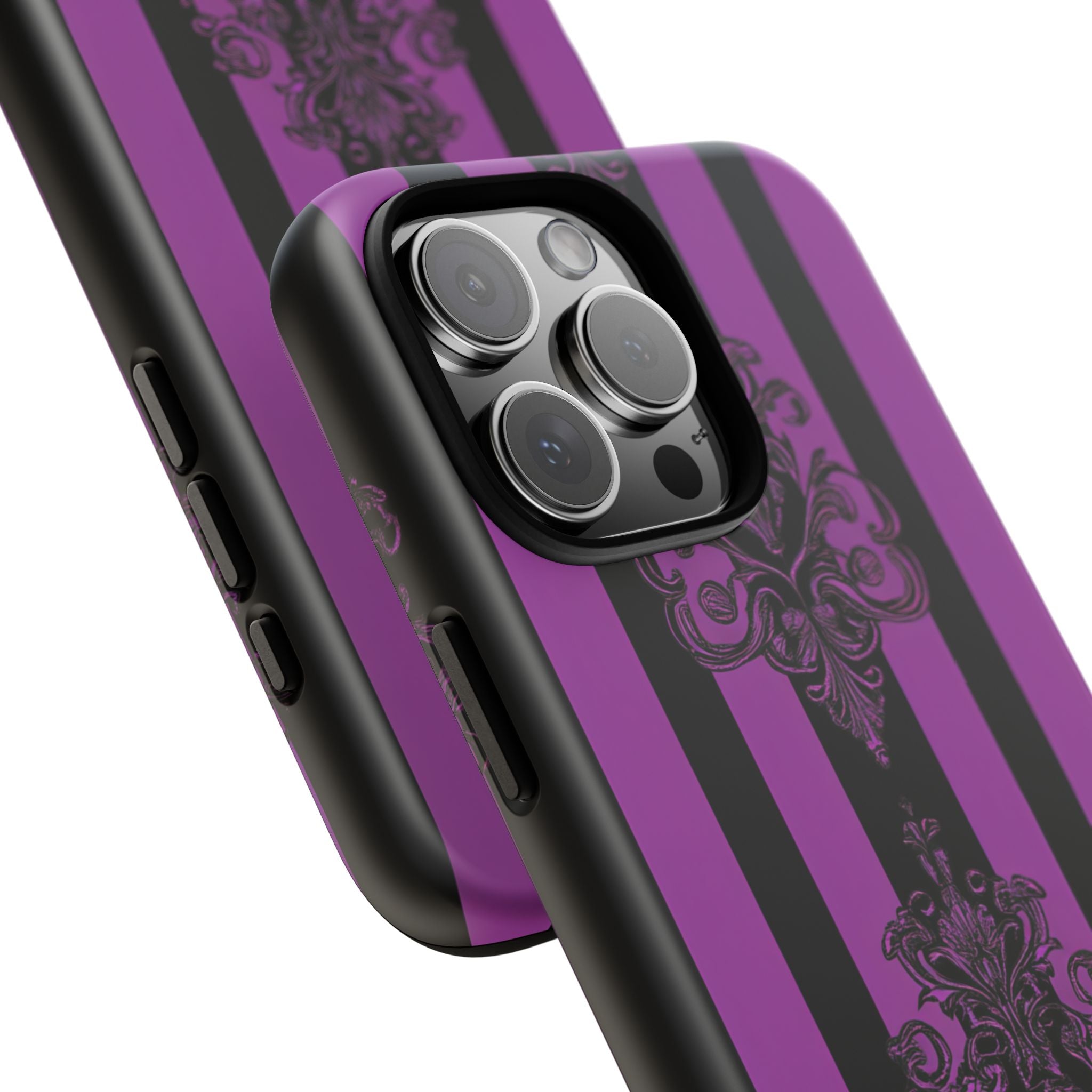 Gothic Elegance with Vertical Stripes and Ornamental Motifs iPhone 16 - Tough Phone Case