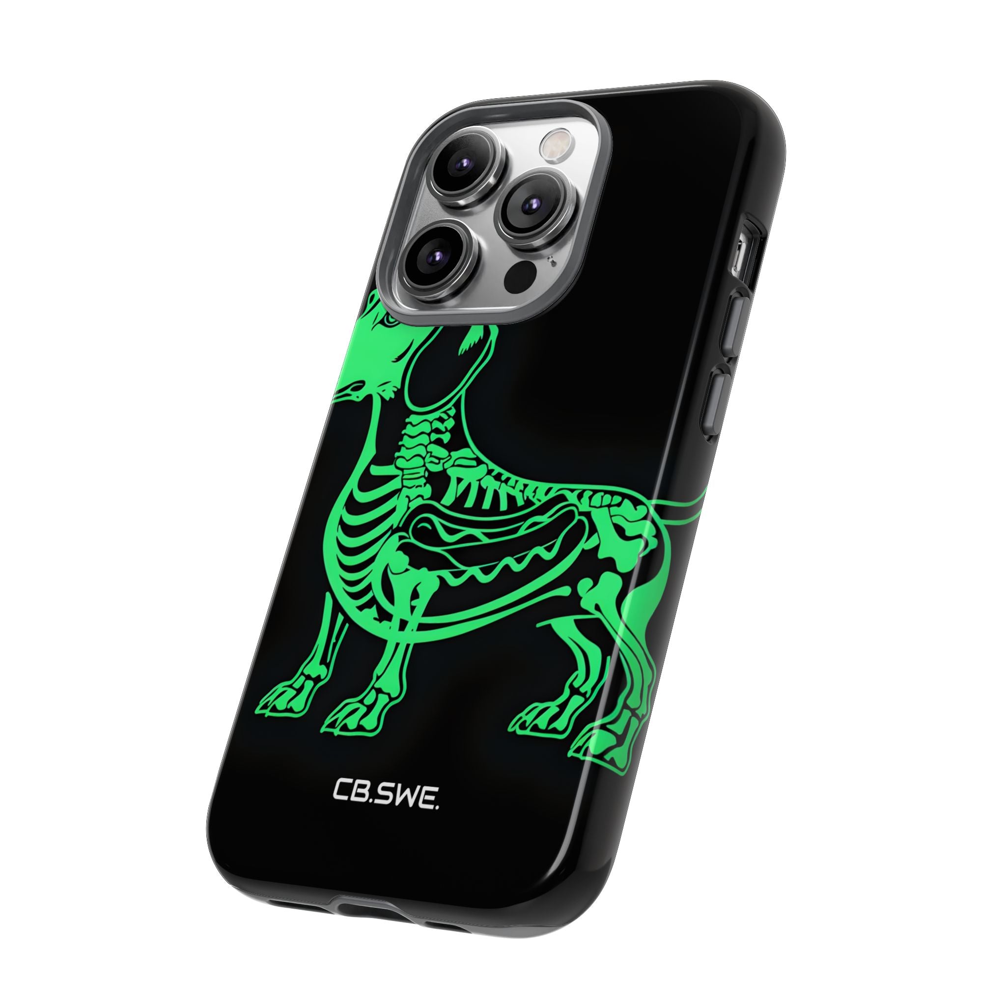 Neon Green Dachshund X-Ray Illustration Hotdog Phone Cover iPhone 14 - Tough