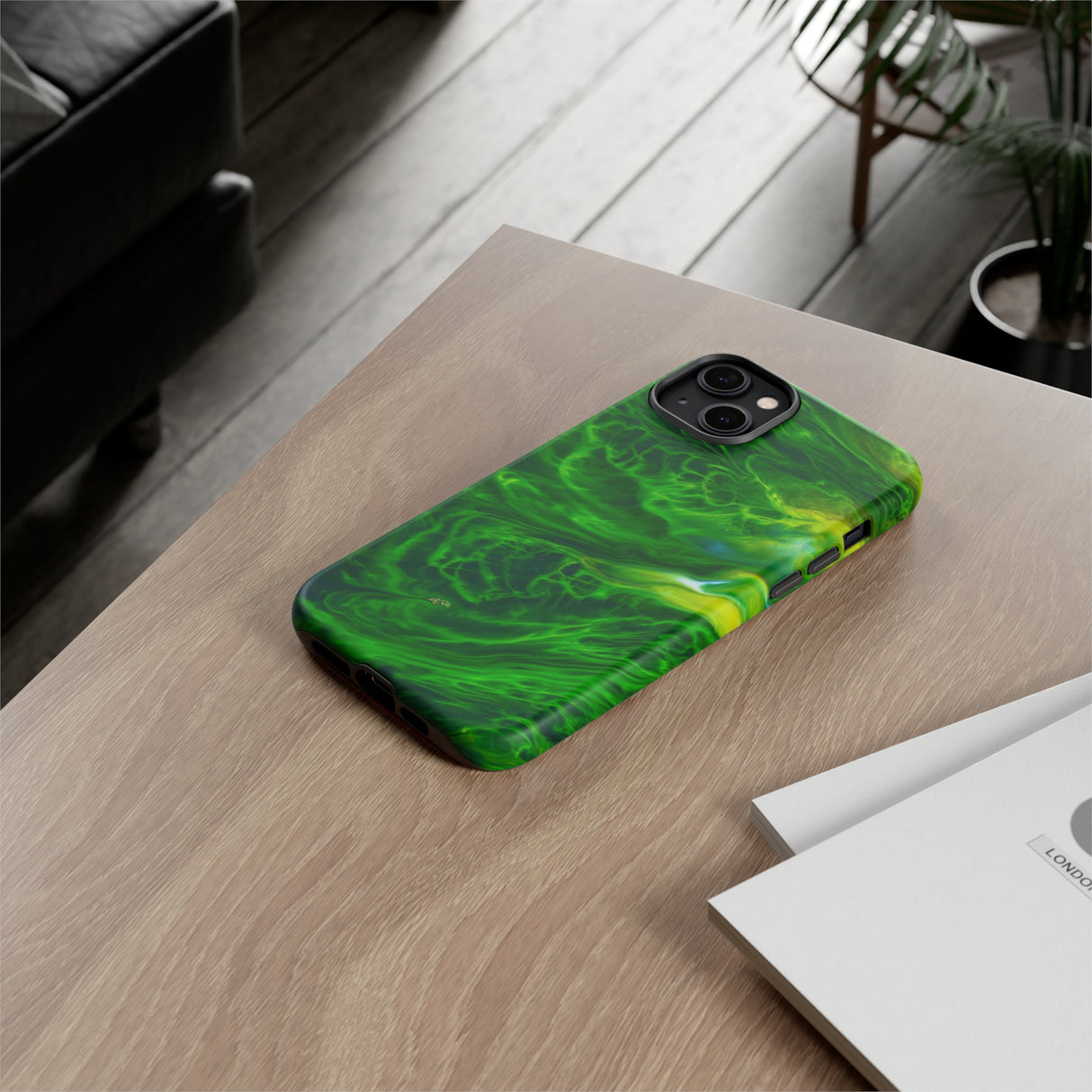 Neon Green Wave Ink Art iPhone Case (Protective) Phone Case